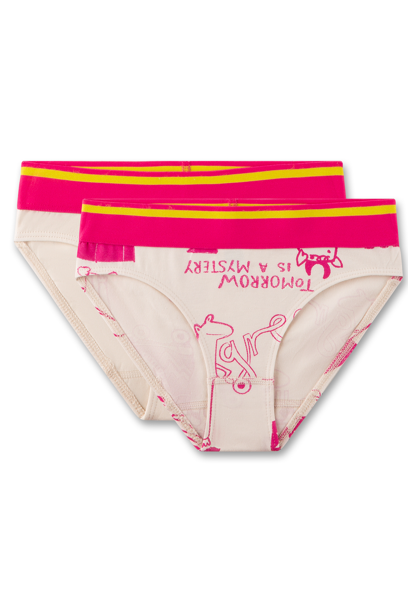 Mädchen-Rioslip (Doppelpack) beige und beige mit Motivprint pink