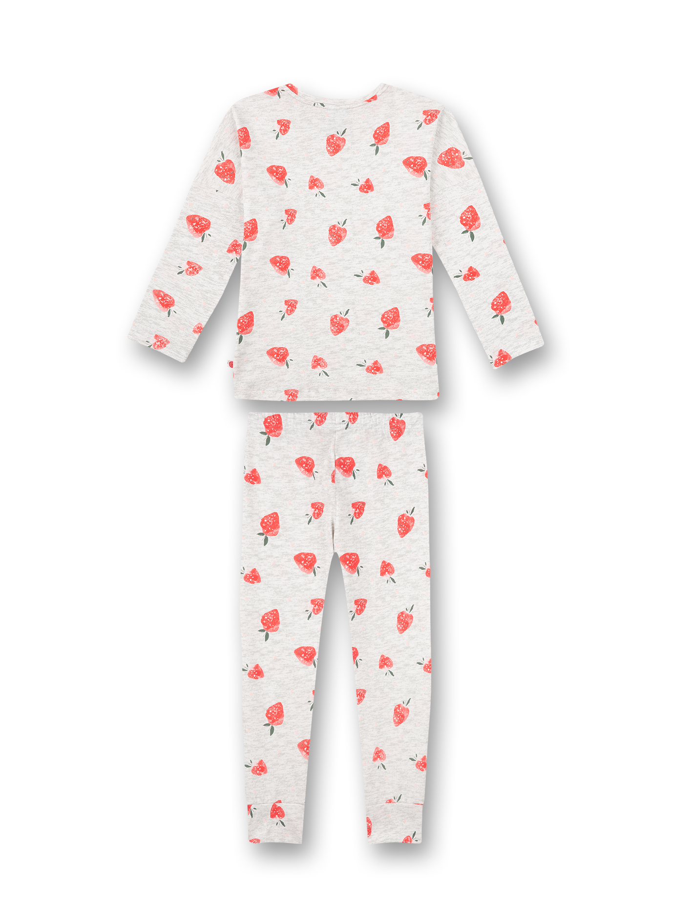 Mädchen-Schlafanzug lang Graumelange Erdbeer-Allover Strawberry Field