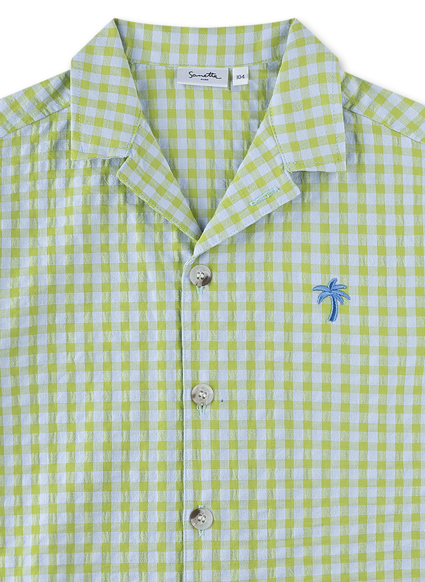 Gingham-Hemd, Palmenlogo, Button-Down, Kurzarm, Hellgrün