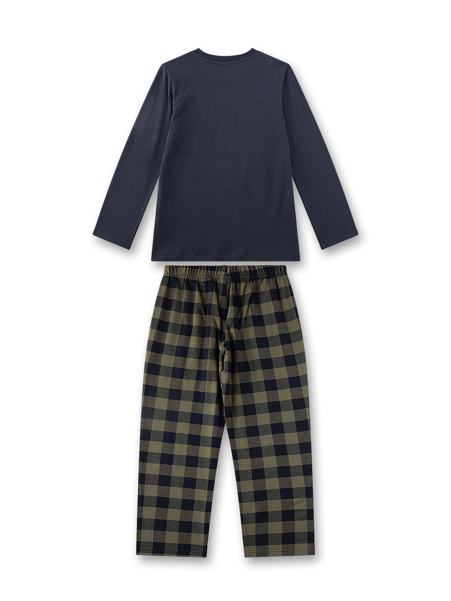 Langenärmeliges, Rundhals, Navyblau, Baumwolle, Karierte Hose