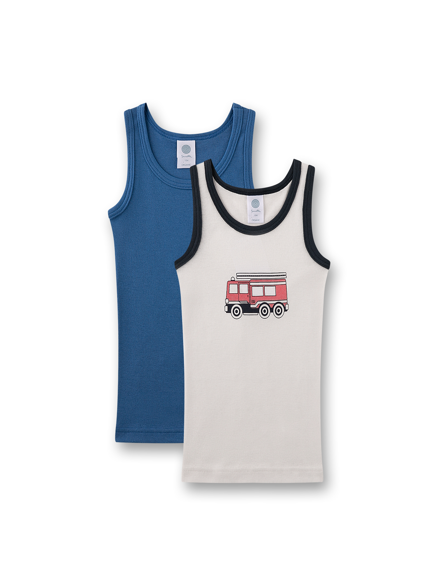 Jungen-Unterhemd (Doppelpack) blau & beige Feuerwehrauto