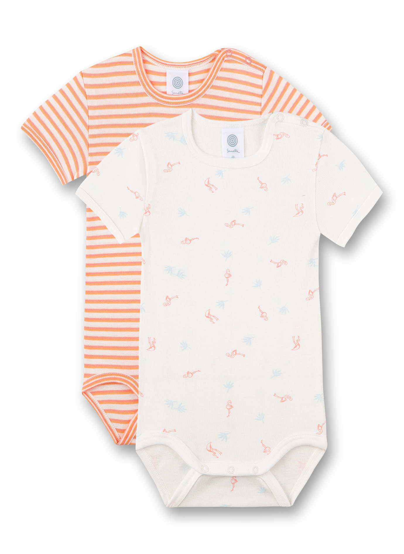 Body halbarm (Doppelpack) Off-White und Orange-geringelt Flamingo Breeze