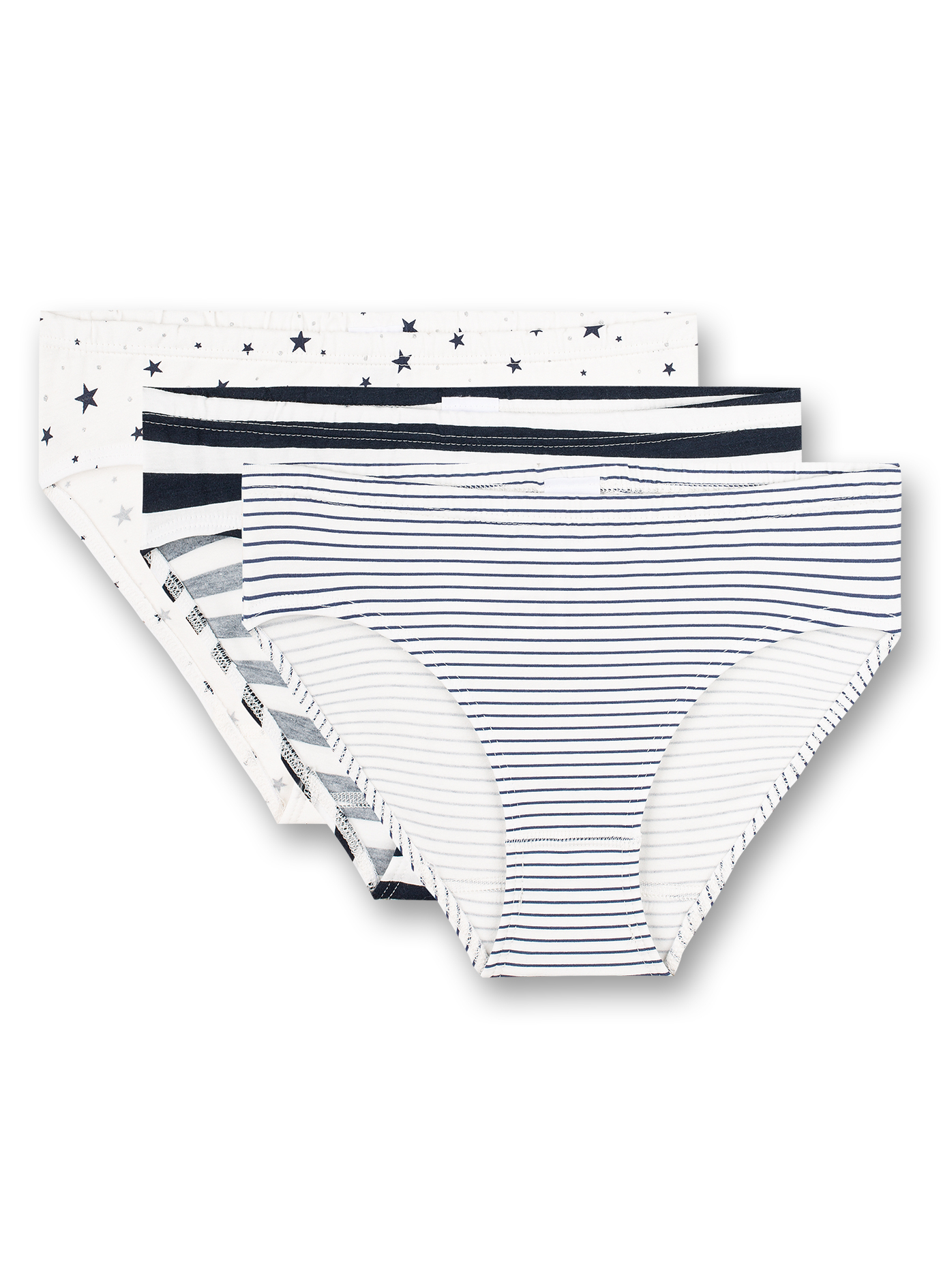 Mädchen-Rioslip (Dreierpack) Weiß Sterne und Ringel