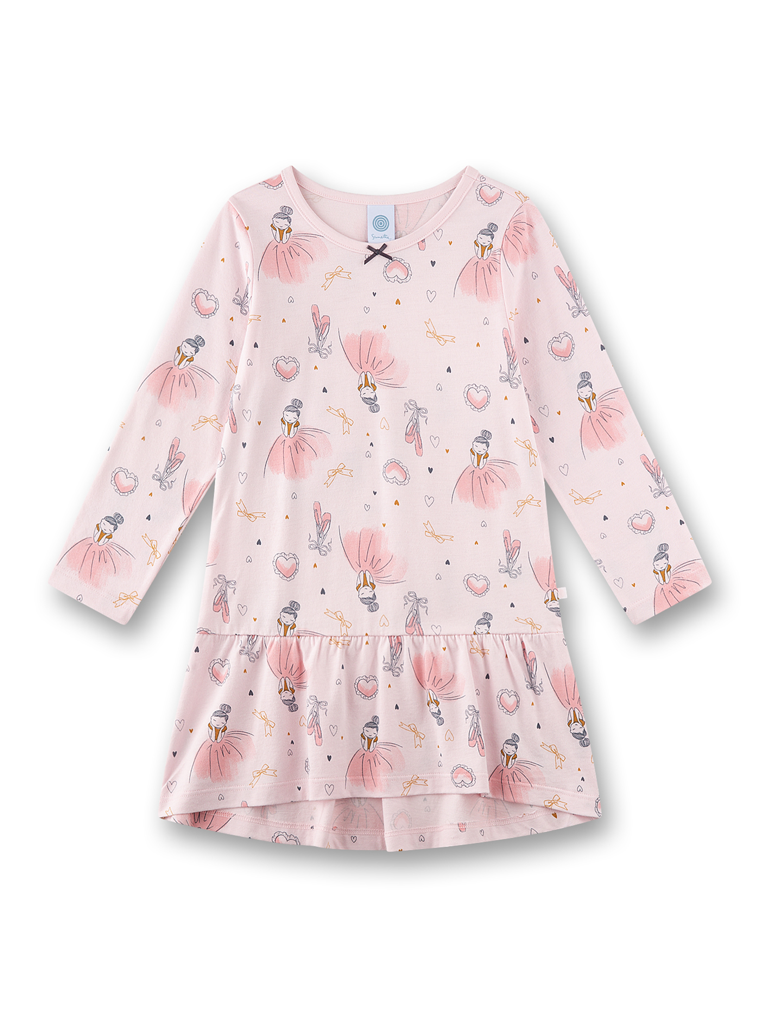 Kinderkleid, Langarm, Rosa, Druck, Rüsche