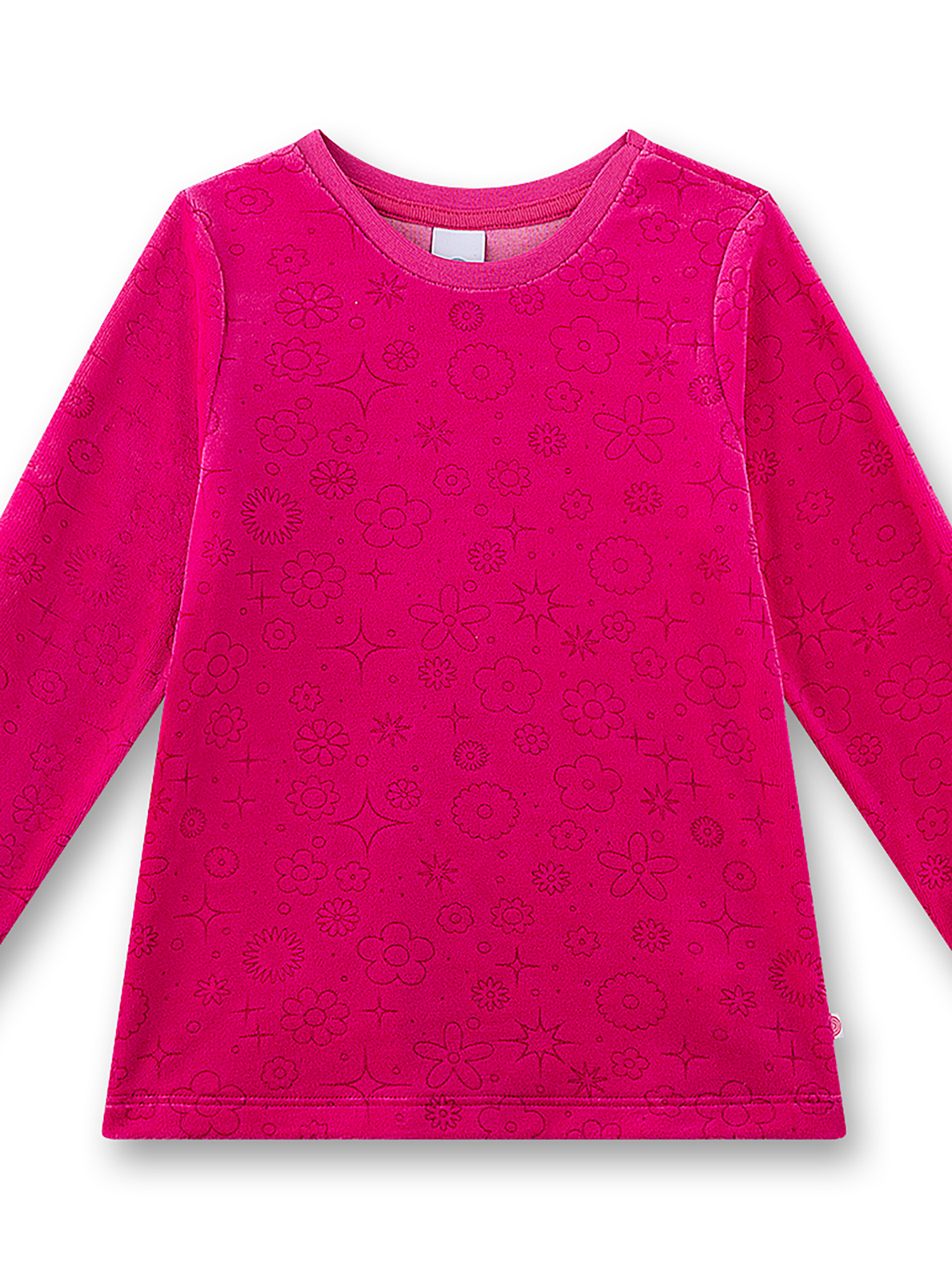 Langarmshirt, Blumenmuster, Fuchsia, Kindergröße, Runder Halsausschnitt