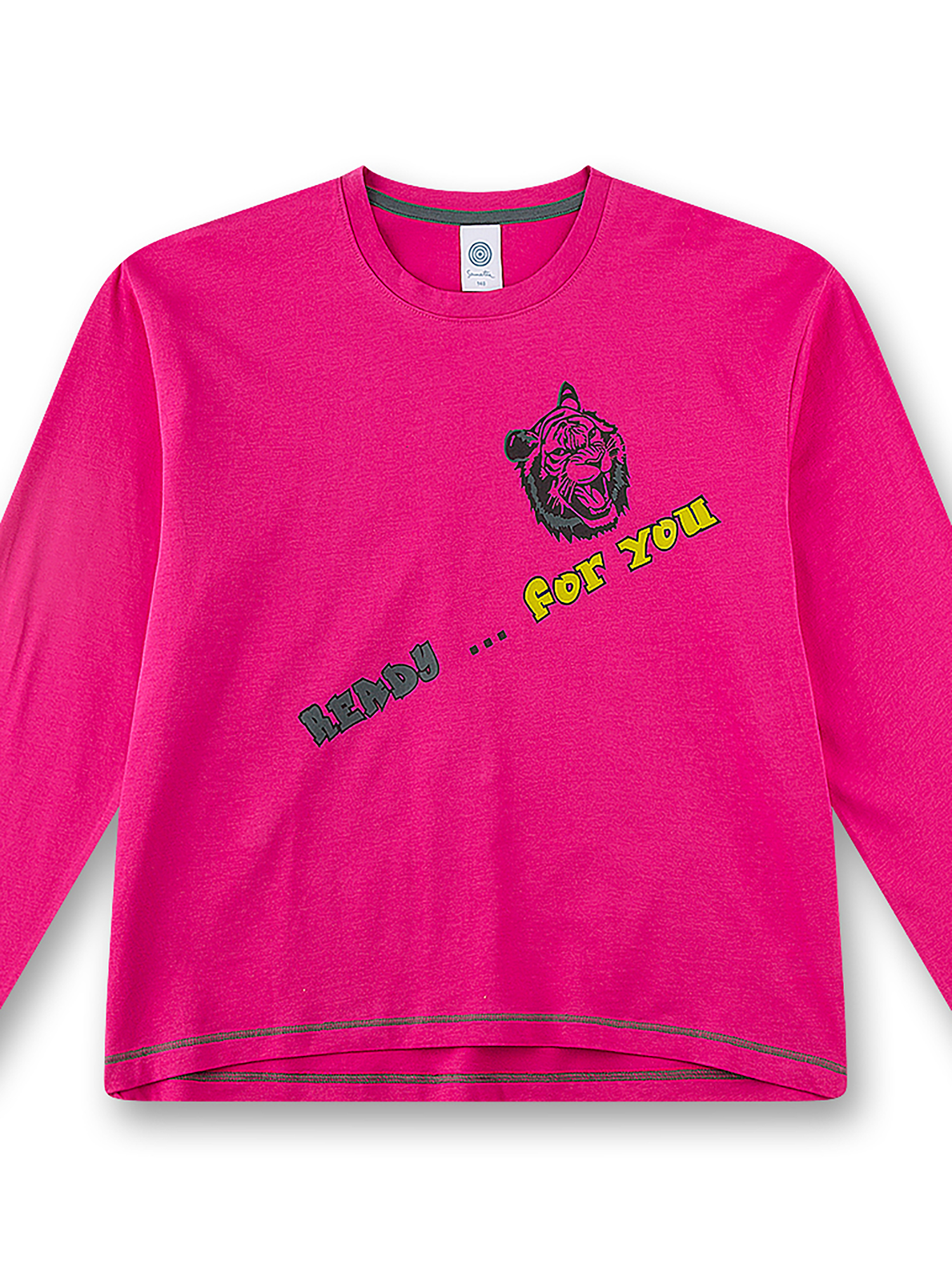 T-Shirt, Rundhals, Langarm, Pink, Aufdruck