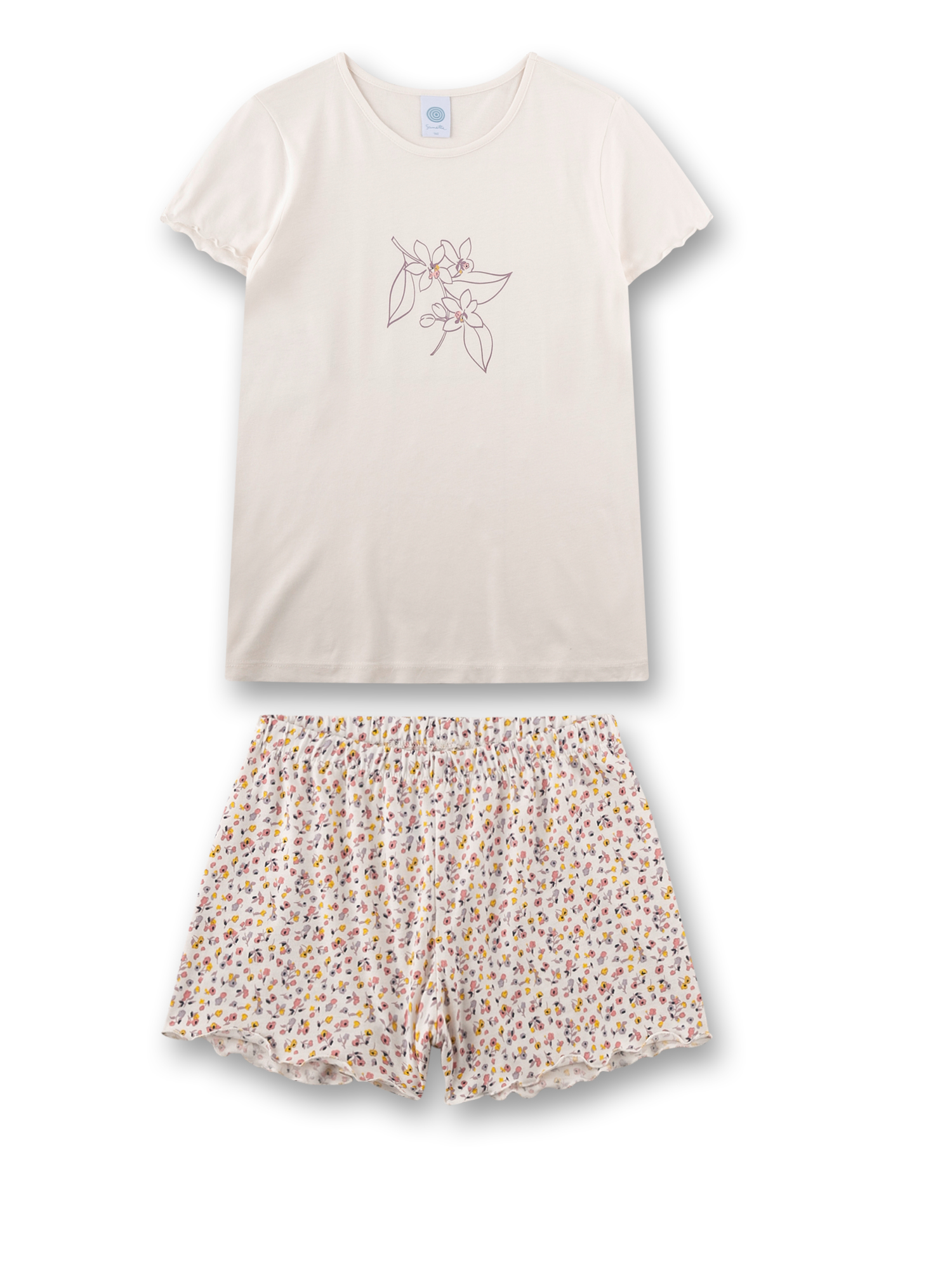 Mädchen-Schlafanzug kurz beige Blumen