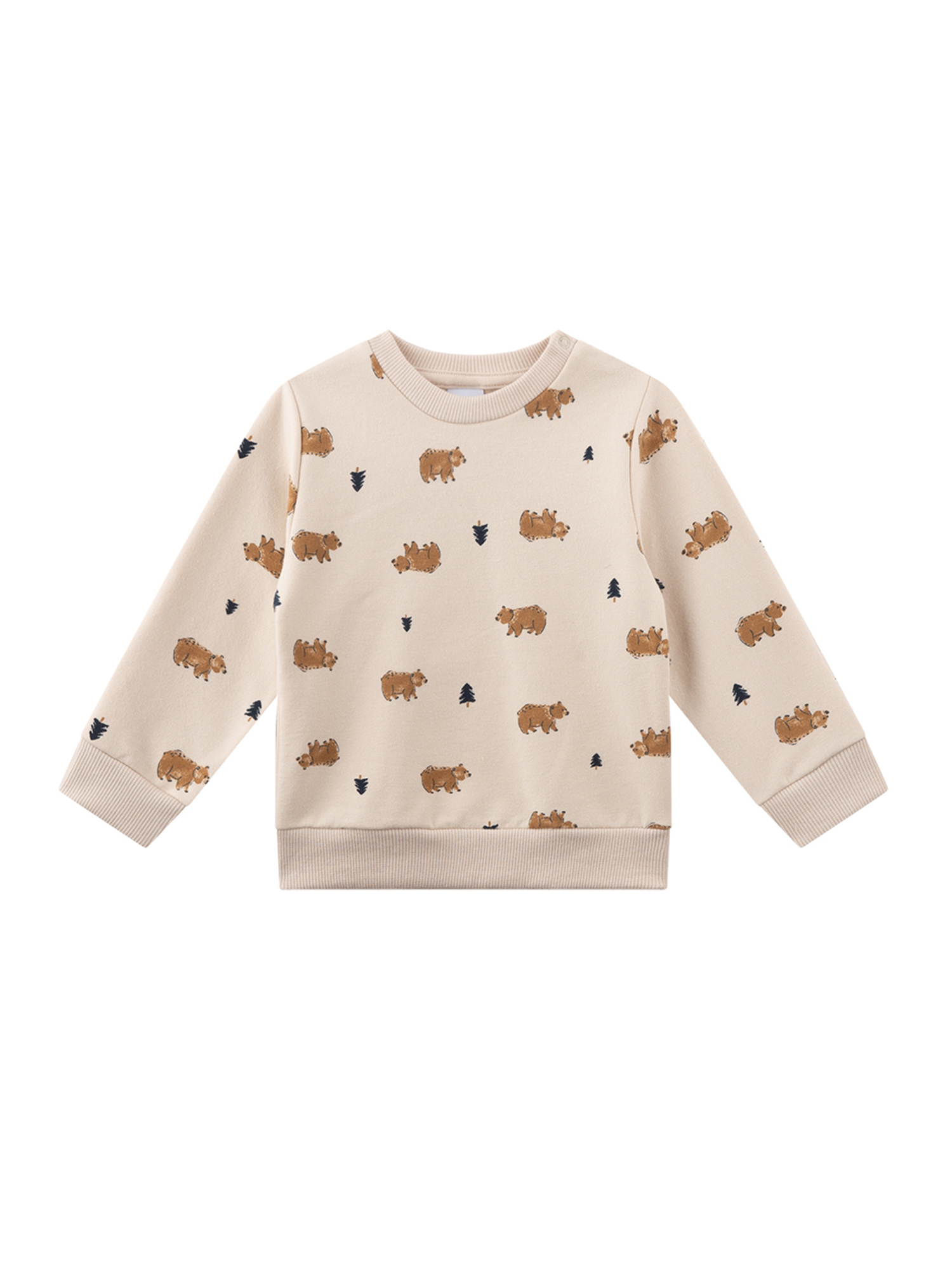 Baby-Pullover, Khaki, Hippopotamus Muster, Langarm, Rippbündchen