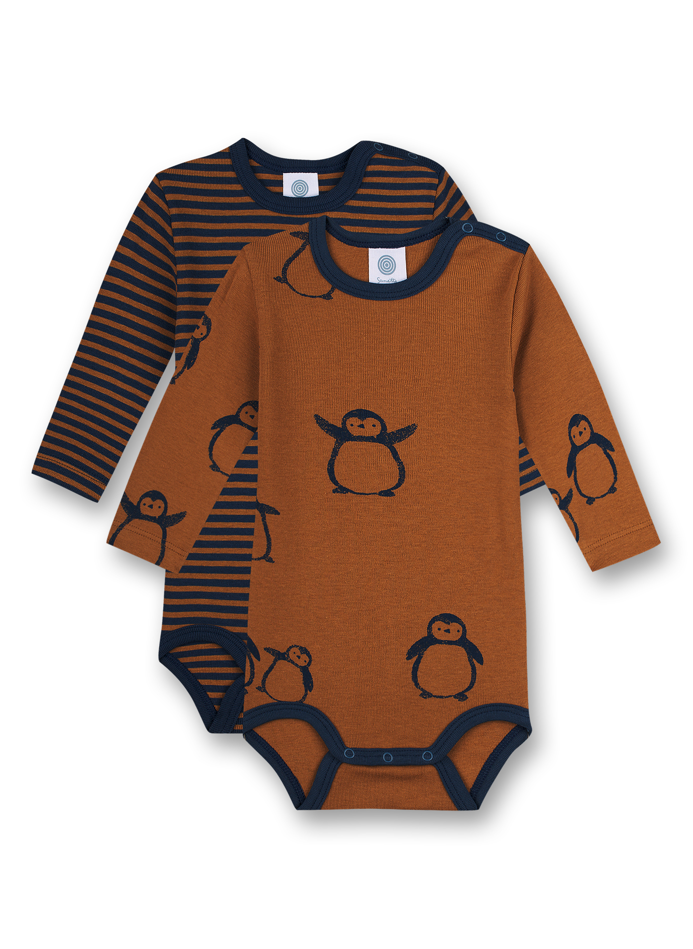Body langarm (Doppelpack) Braun und Dunkelblau Ringel Pinguin