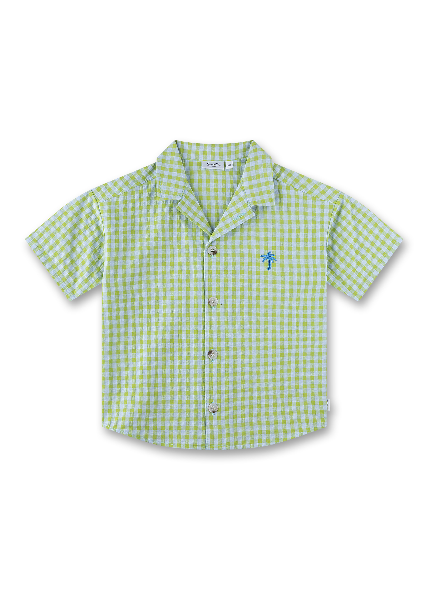 Hemd, Kurzarm, Gingham, Grün, Palmemotiv