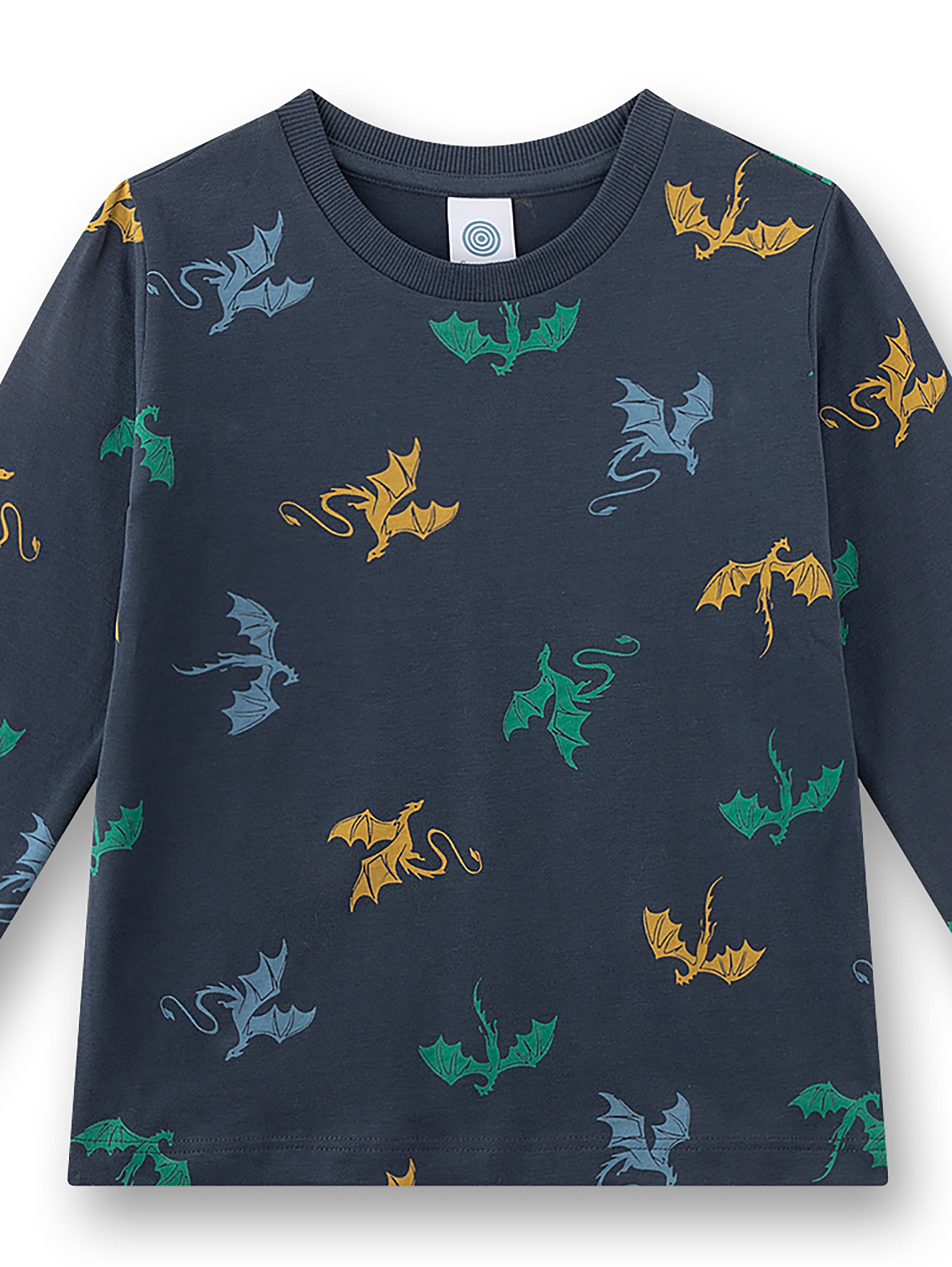 Pullover, Langarm, Drachenprint, Nachtblau, Kindergröße