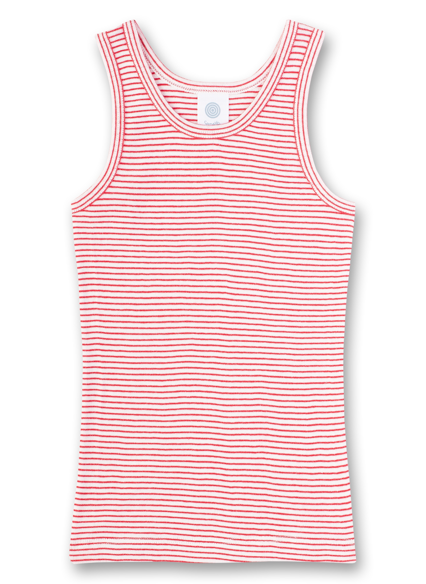 Mädchen-Unterhemd (Doppelpack) Off-White und Rot-geringelt