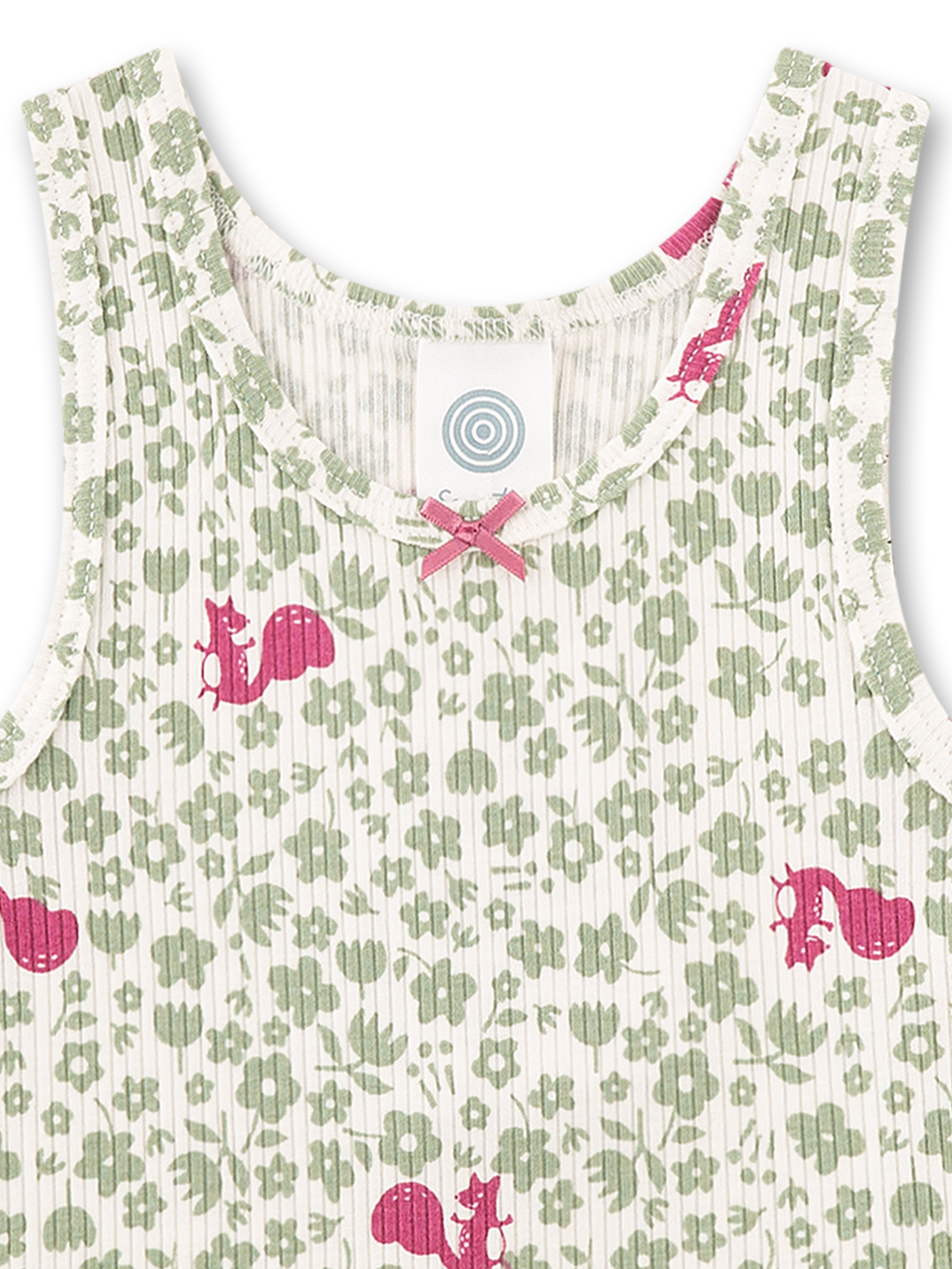 Tanktop, Blumenmuster, Geprägter Stoff, Grüner Druck, Rosa Akzente