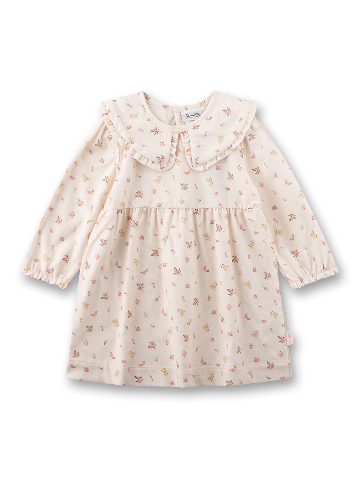 Mädchen-Kleid langarm beige Blumen