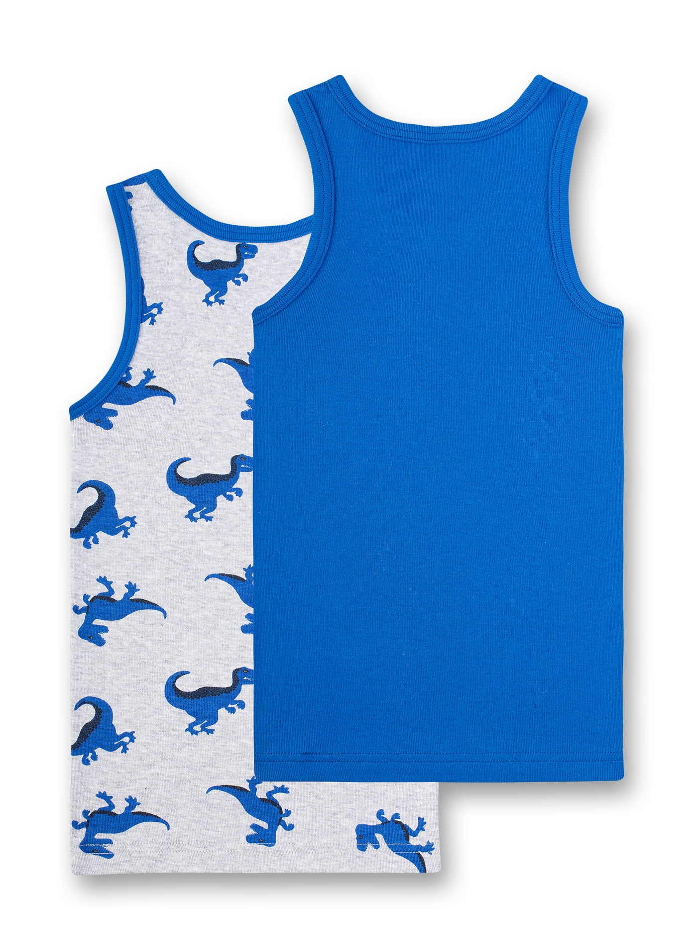 Jungen-Unterhemd (Doppelpack) Graumelange und Blau Dino