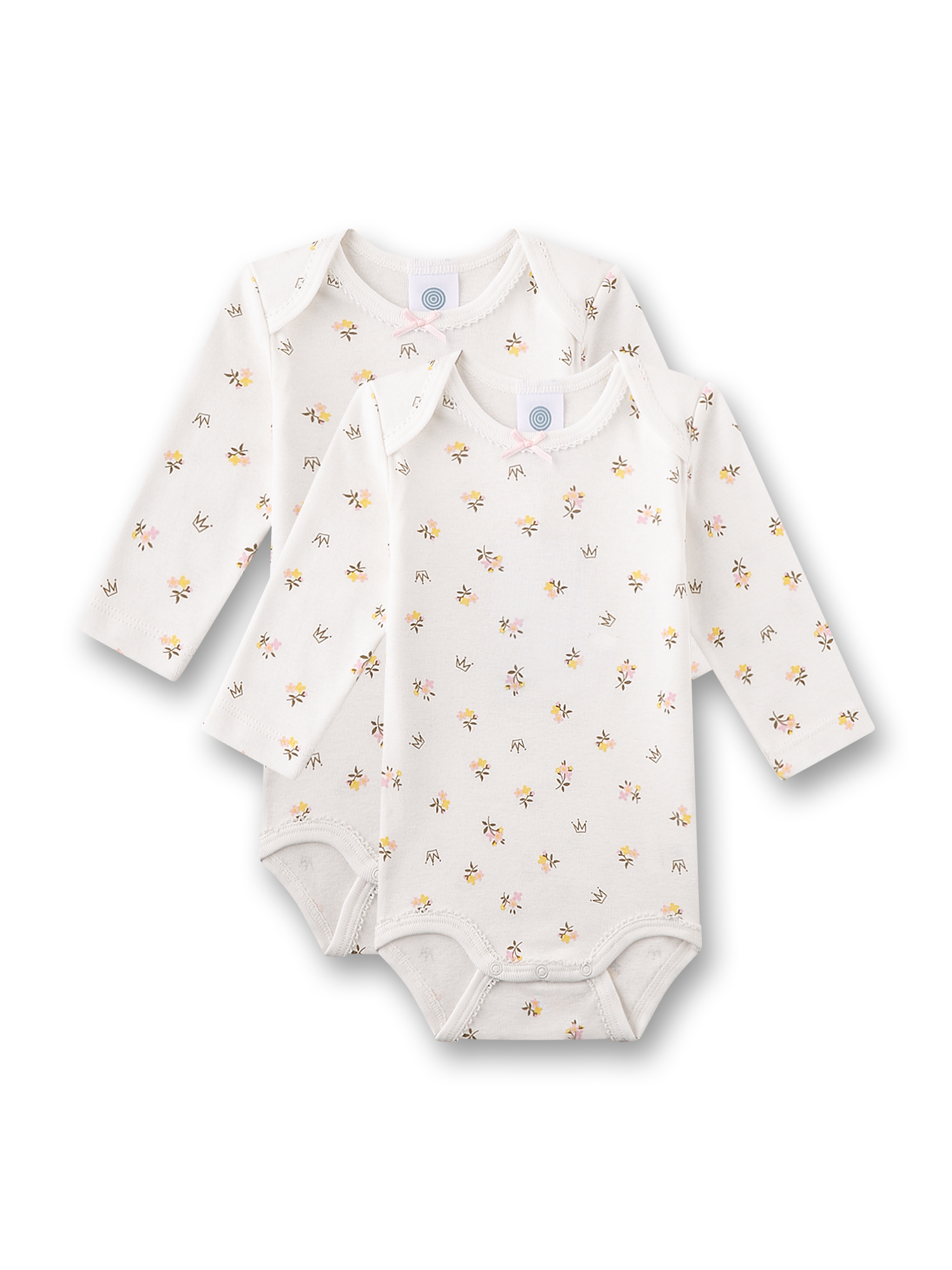Baby-Body (Doppelpack) langarm beige Blumen
