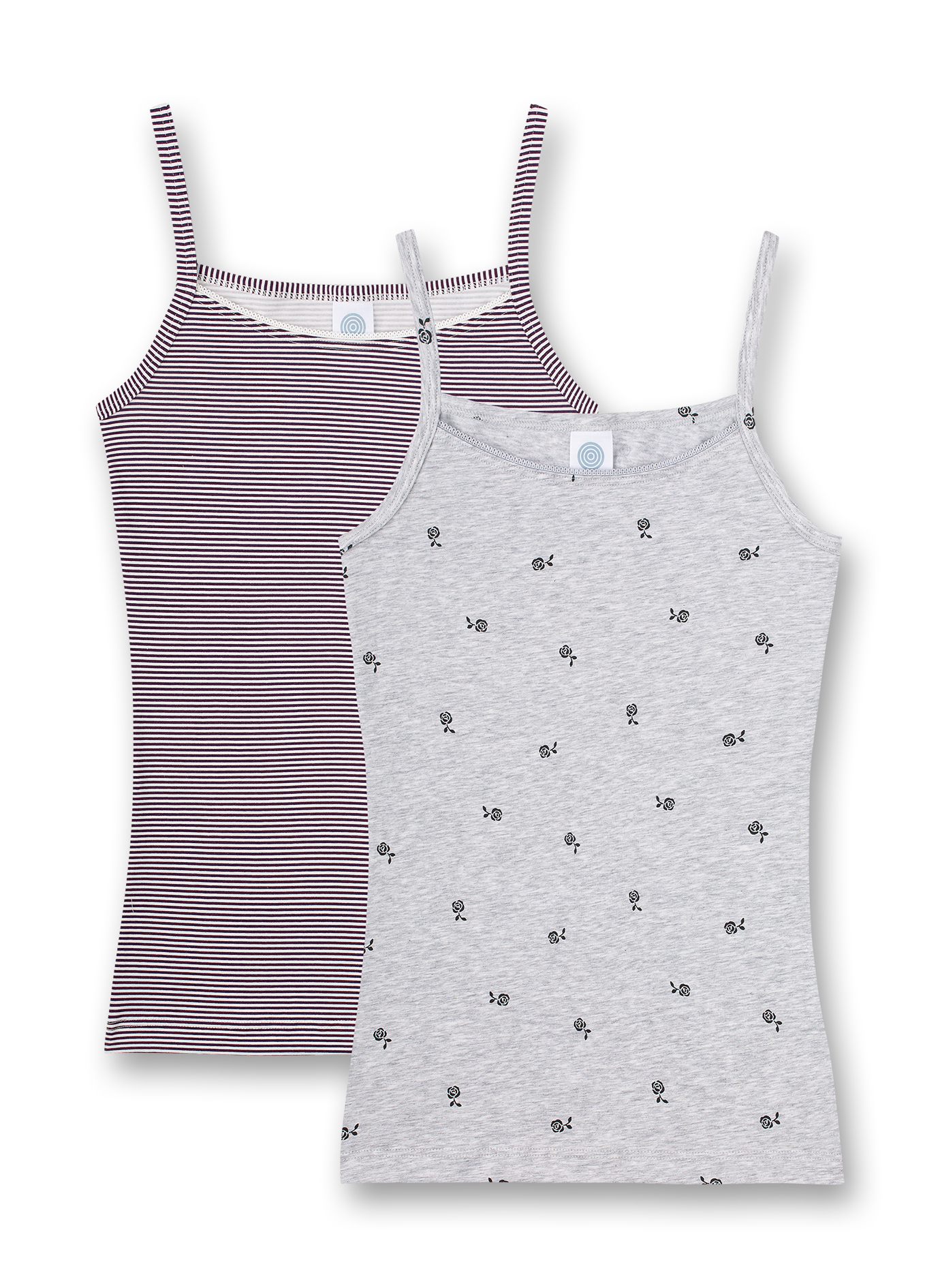 Mädchen-Unterhemd (Doppelpack) Graumelange und Lila-geringelt
