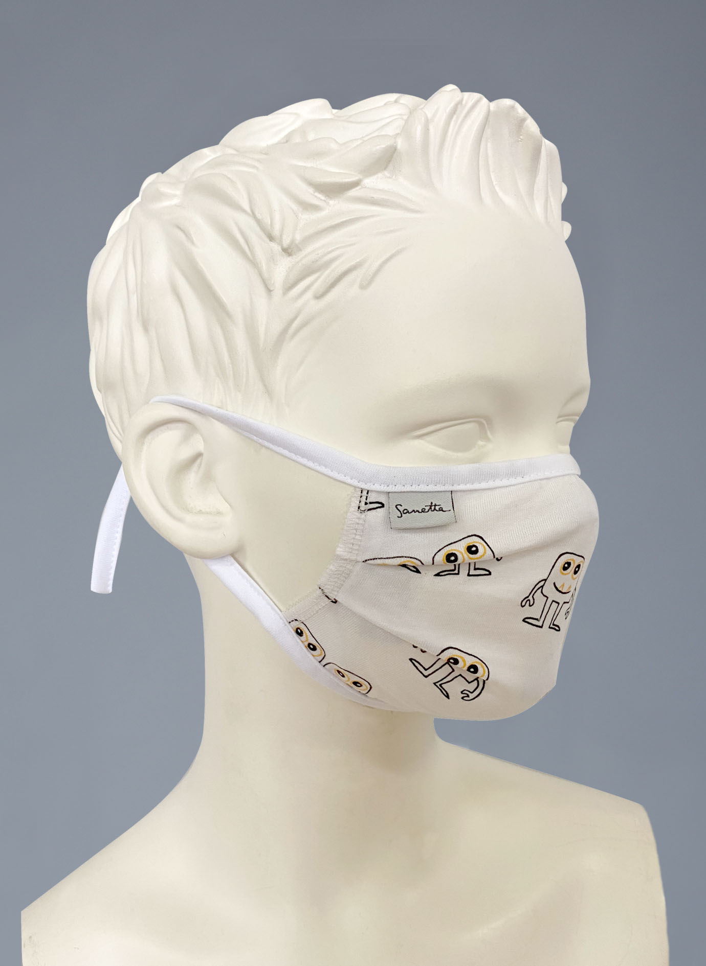 Wiederverwendbare Mund-Nasen-Maske Kinder Doppelpack Monster Weiß