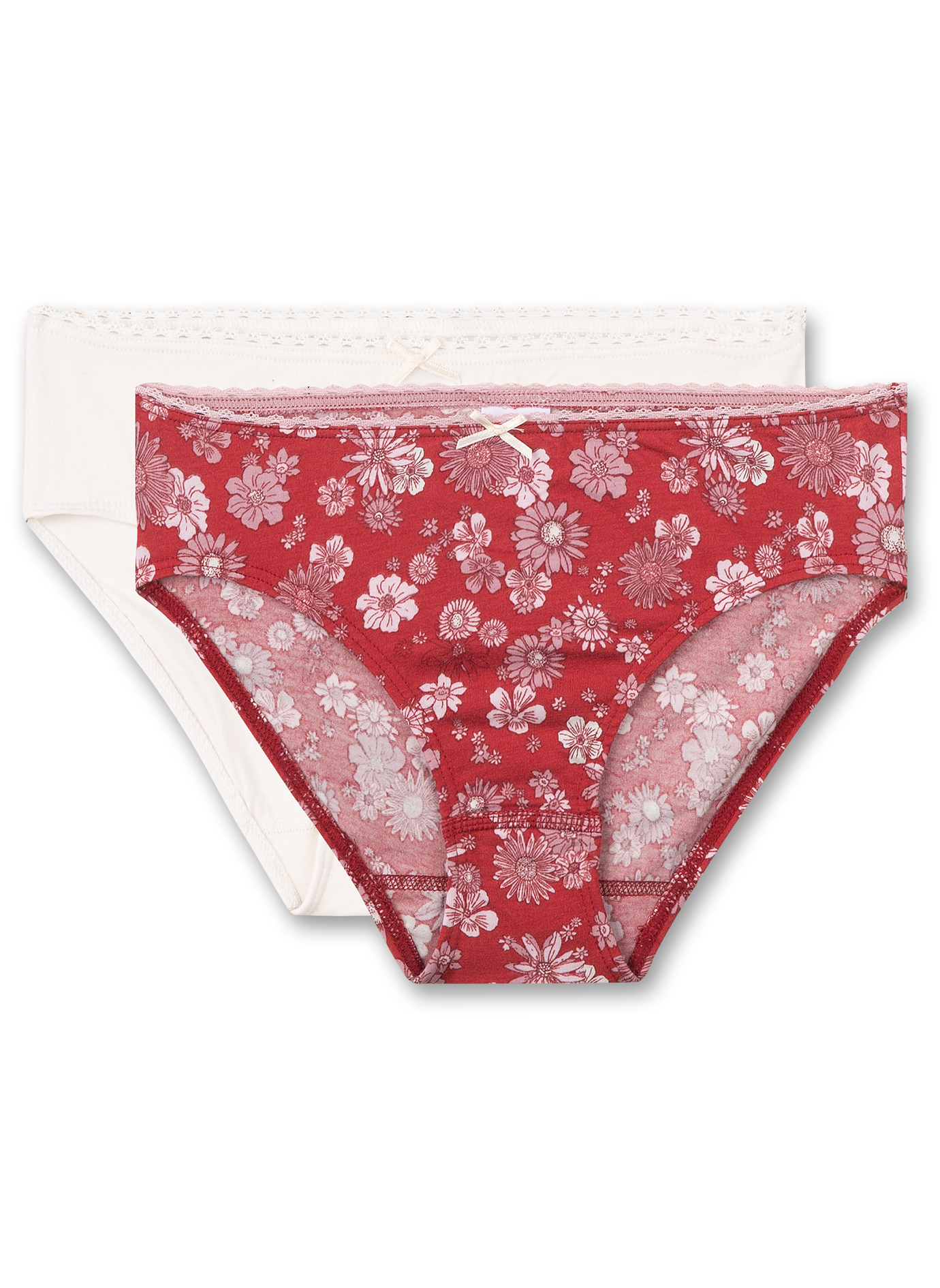 Mädchen-Rioslip (Doppelpack) Rot und Off-White