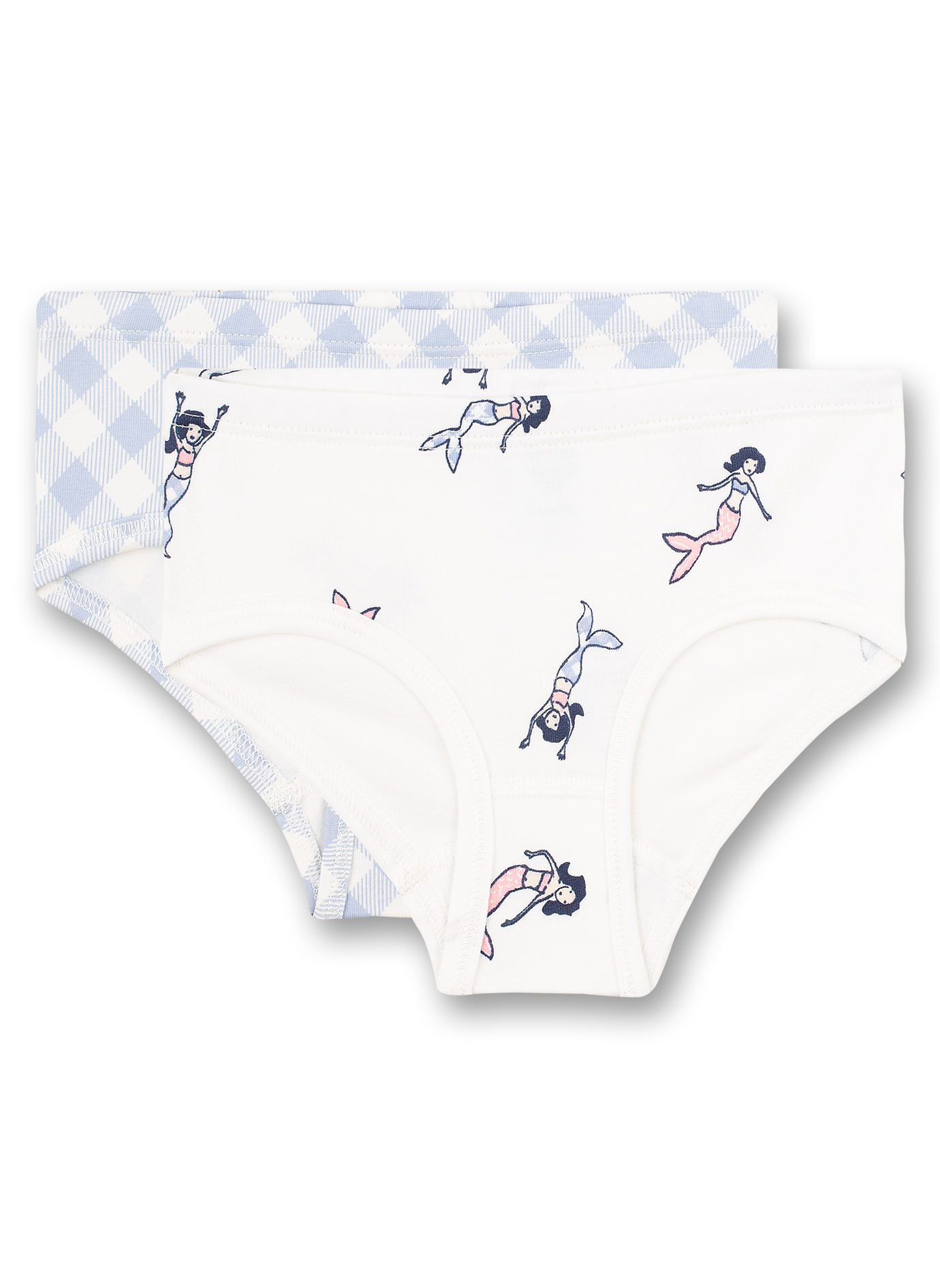 Mädchen-Hüftslips (Doppelpack) Blau-Weiß Vichy-Karo Meerjungfrauen-Allover