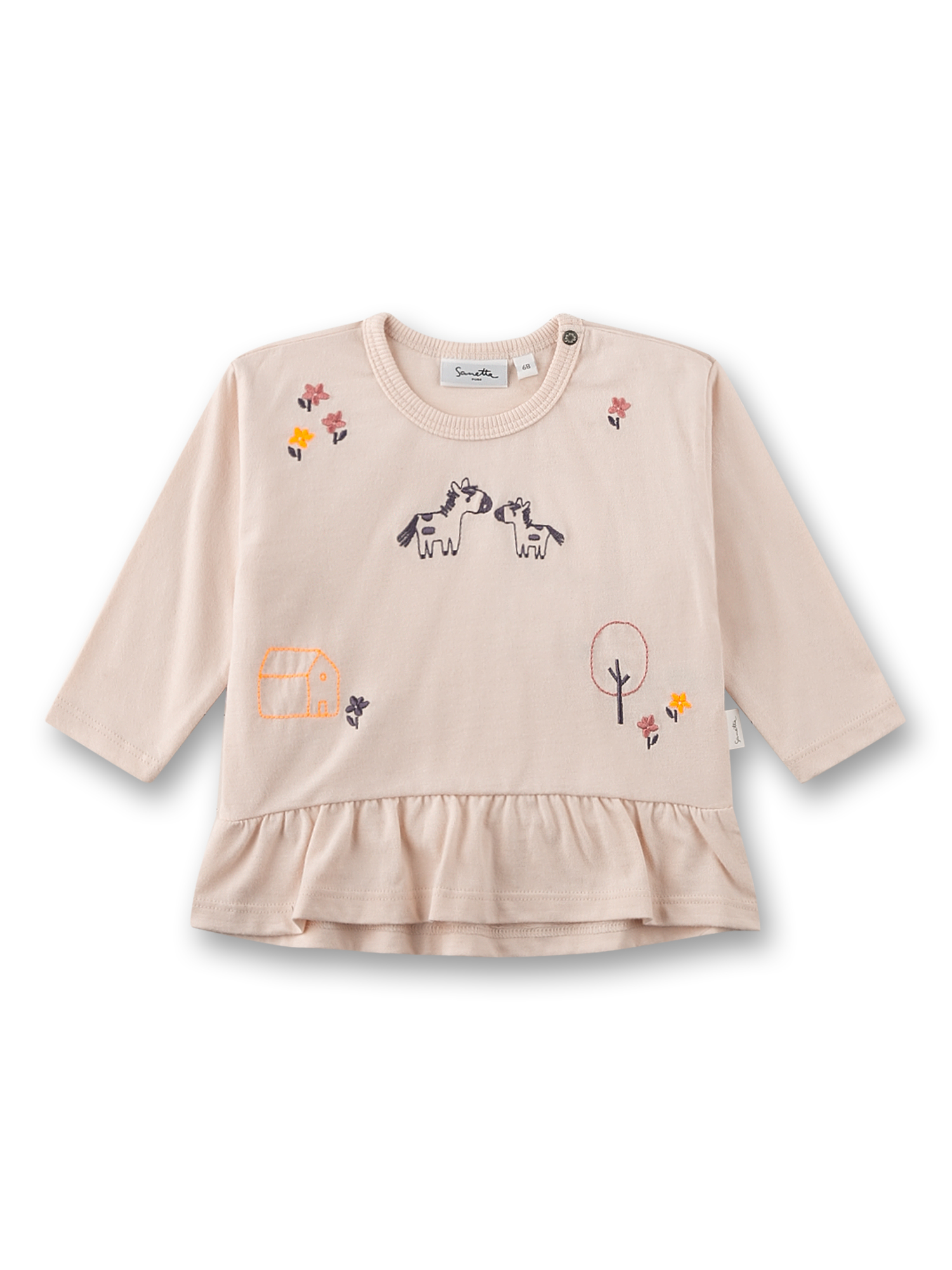 Mädchen-Langarmshirt beige Esel&Blumen