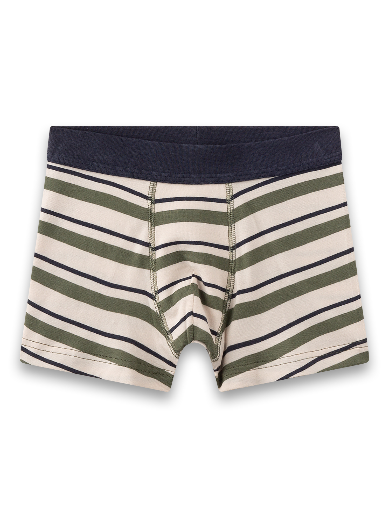 Boxershorts, Streifenmuster, Marineblaue Bündchen, olivgrüne Streifen, Boxerschnitt