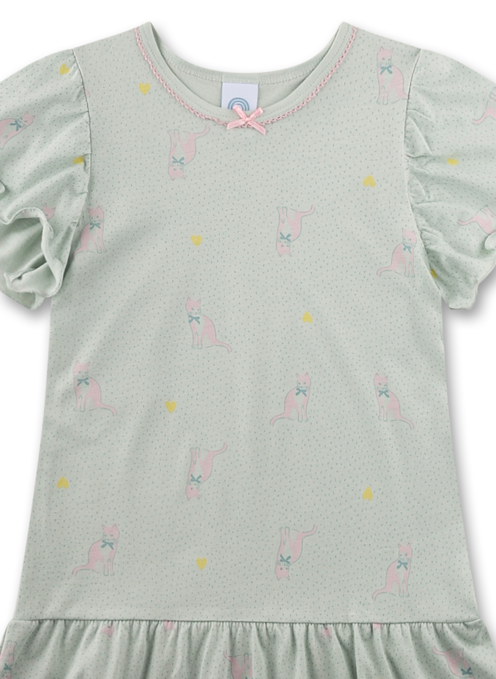 Bluse, Kleidung, Hemd, T-shirt, Ärmel, T-Shirt, Katzendesign, Rückteilkoerper, Ruffle-Ärmel, Pastellgrün