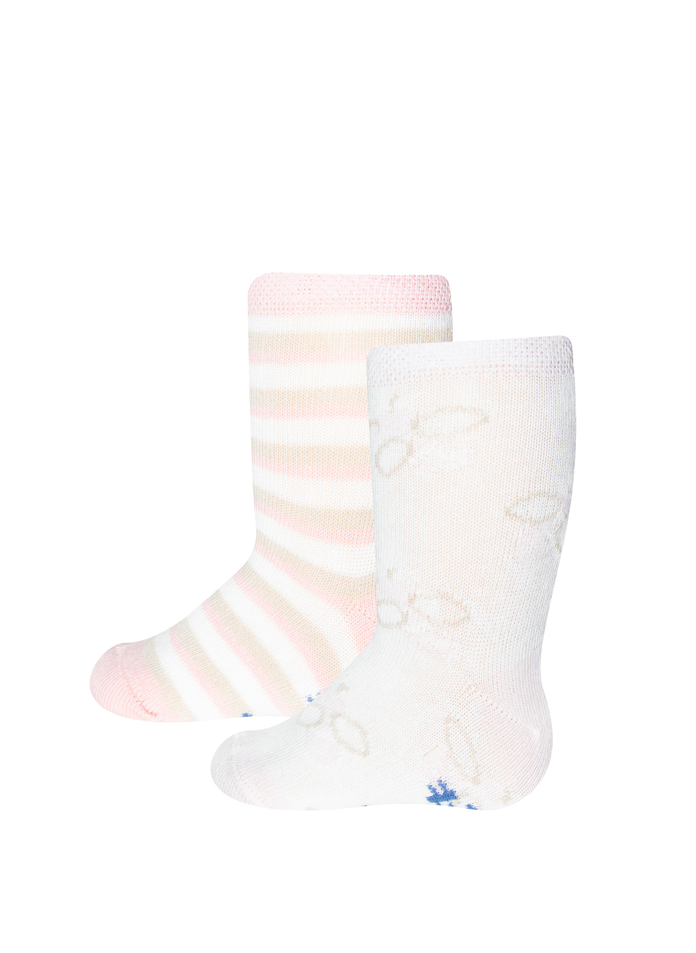 Mädchen-Socken (Doppelpack) Weiß und Rosa-geringelt