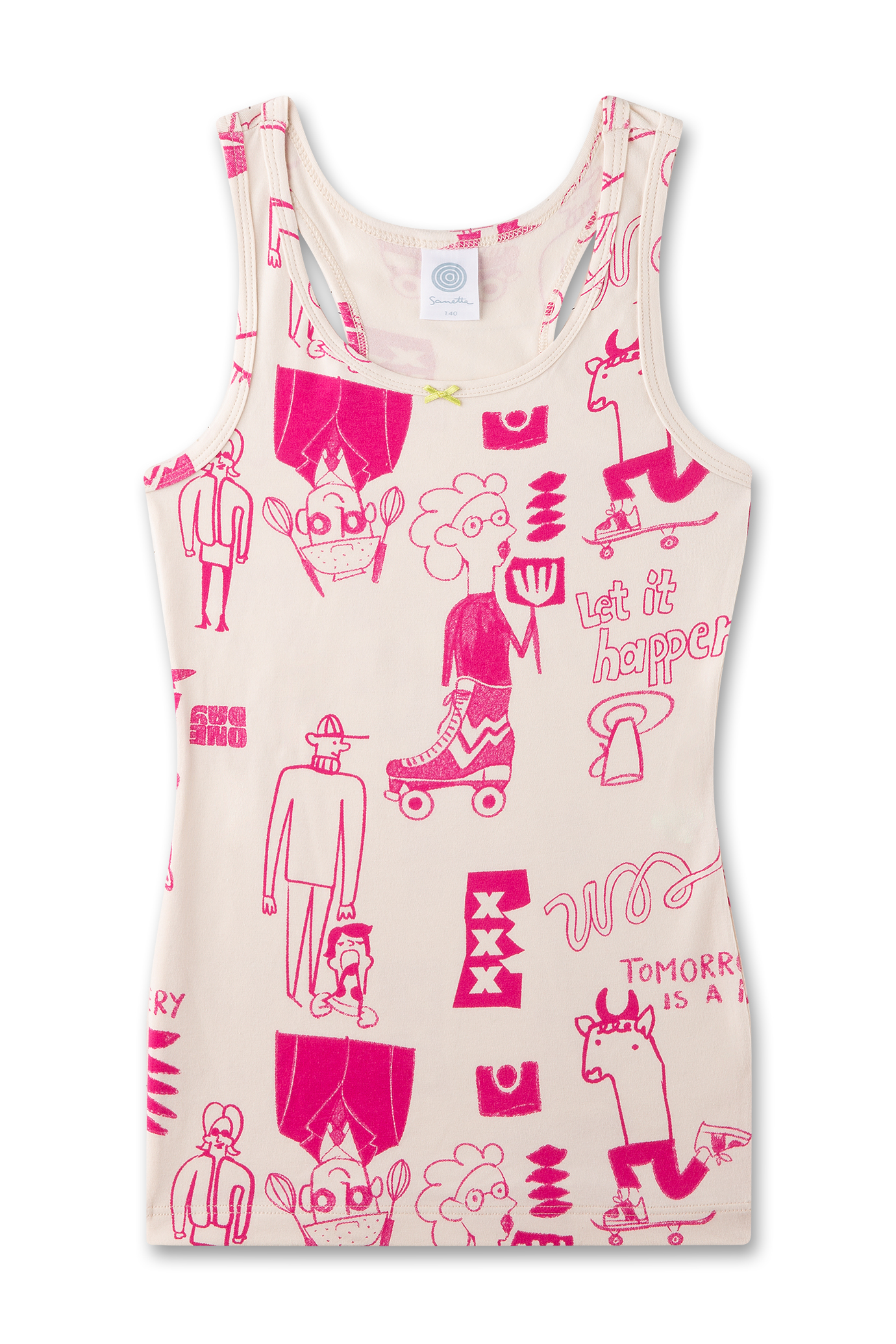 Mädchen-Unterhemd beige mit Motivprint pink
