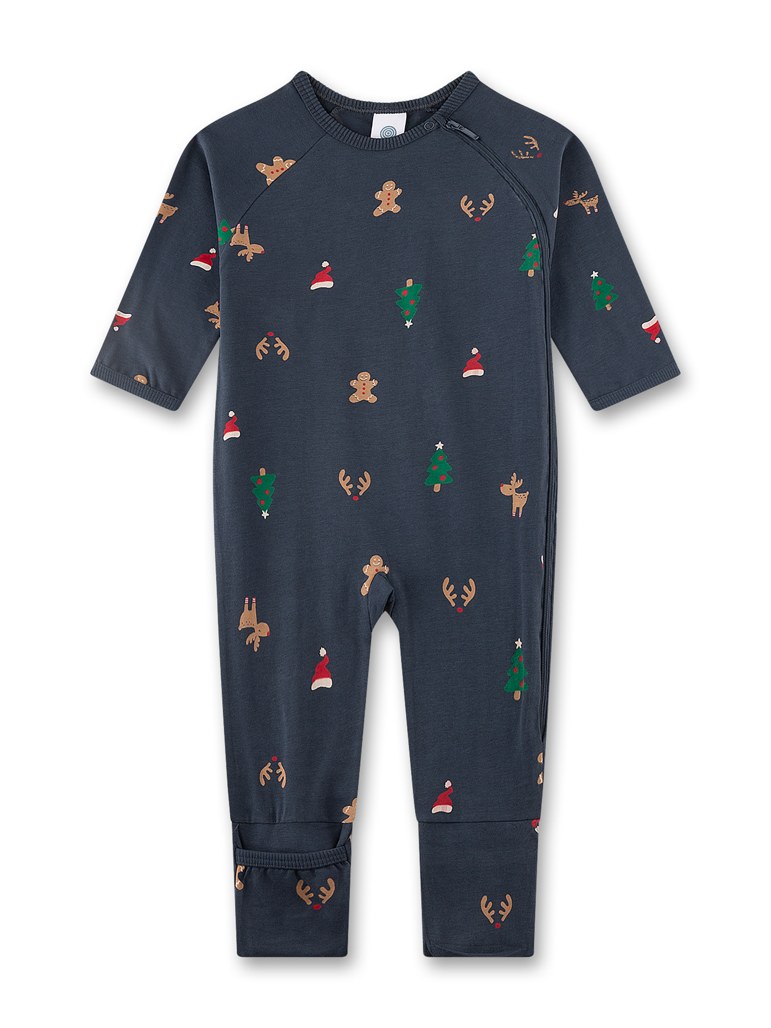 Baby-Schlafanzug, Dunkelblau, Weihnachtsmuster, Lange Ärmel, Reißverschluss