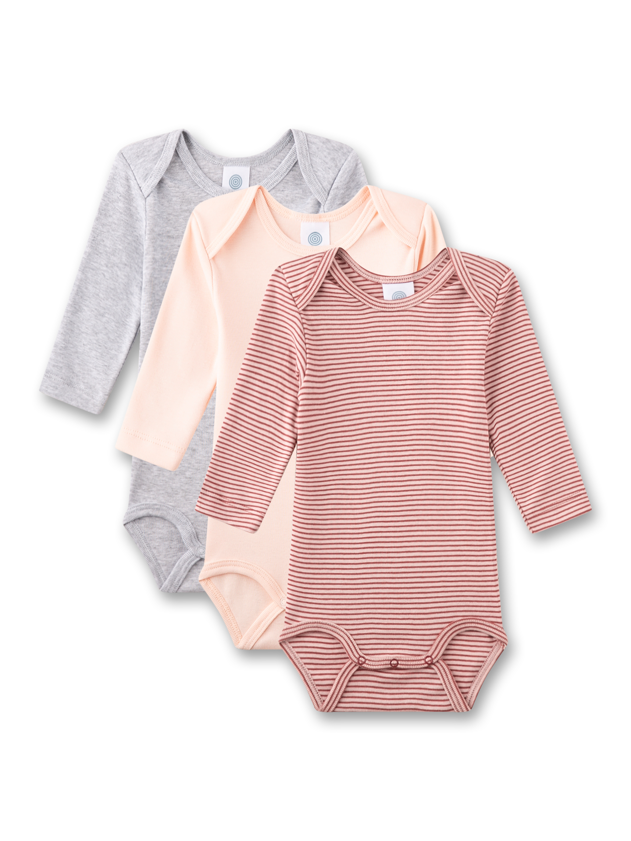 Baby-Body langarm (Dreierpack) rot, apricot, grau
