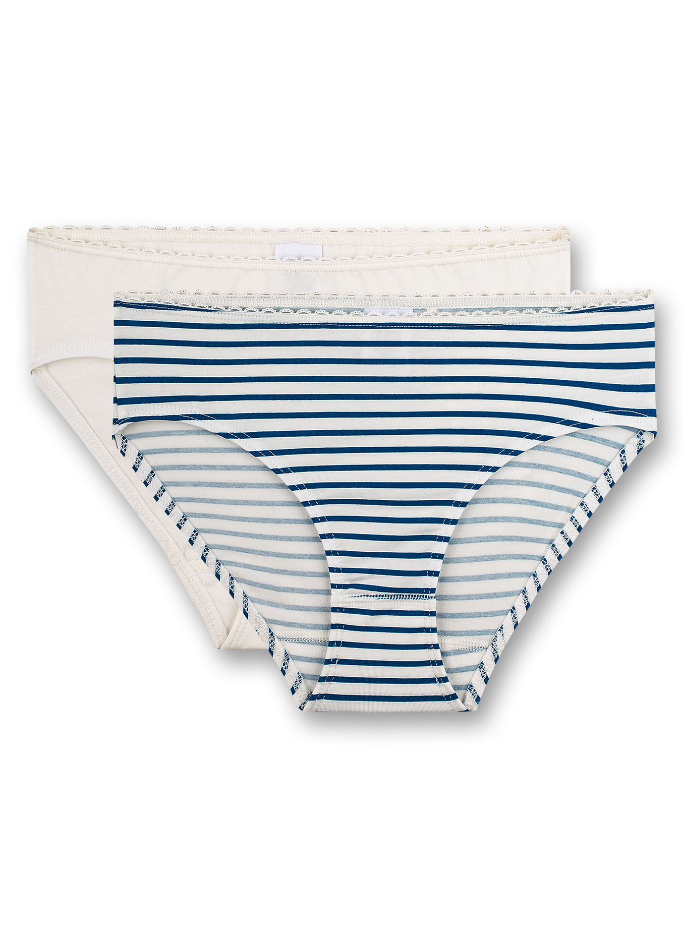 Mädchen-Rioslip (Doppelpack) Blau geringelt und Off-White
