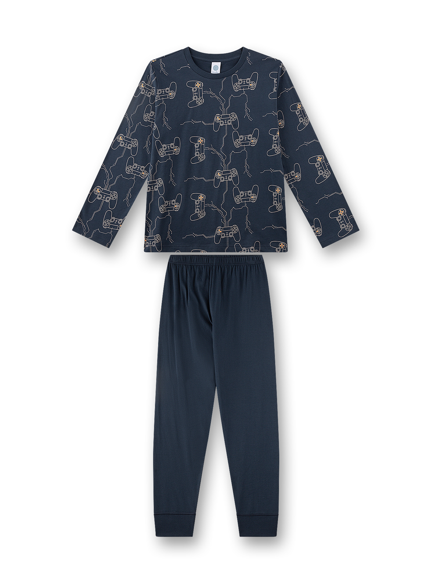 Langarmshirt, Hose, Pyjama, Dunkelblau, Muster