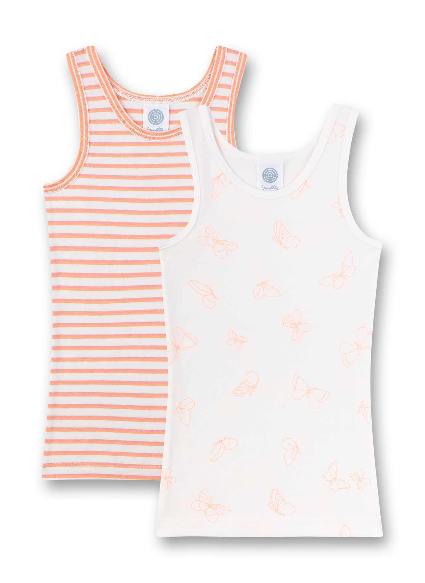 Mädchen-Unterhemd (Doppelpack) Off-White und Orange-geringelt Flamingo Breeze