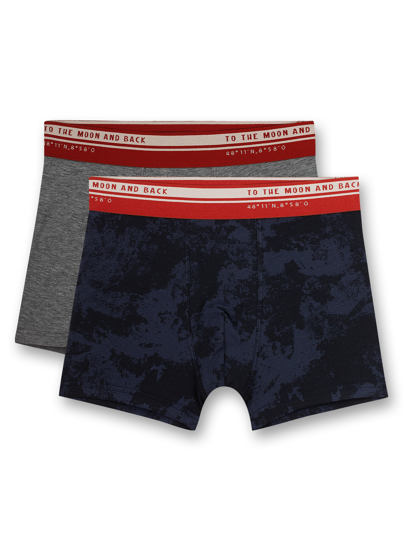 Jungen-Hipshorts (Doppelpack) Dunkelblau und Graumelange To the Moon
