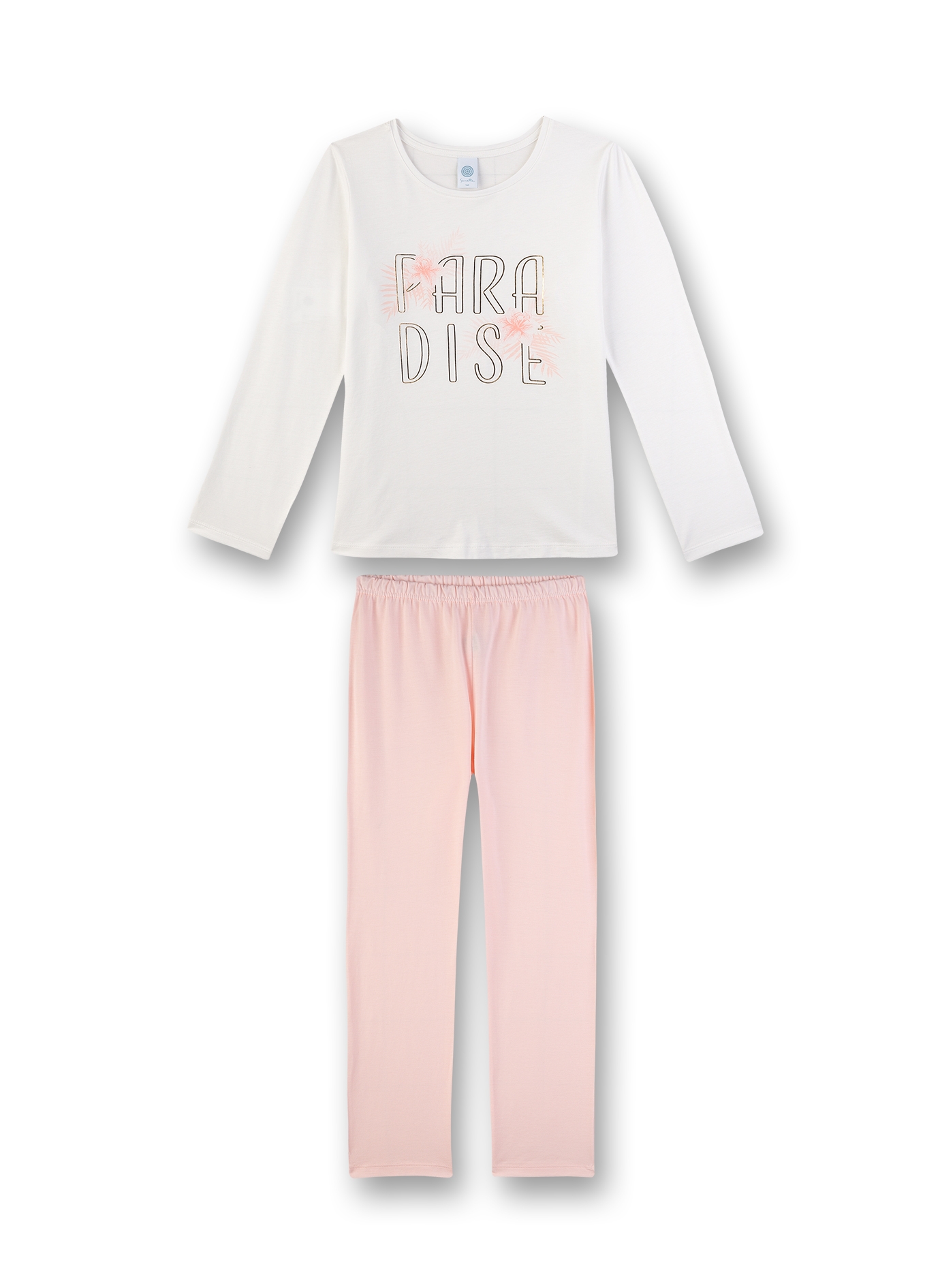 Mädchen-Schlafanzug lang Off-White und Rosa Golden Palms