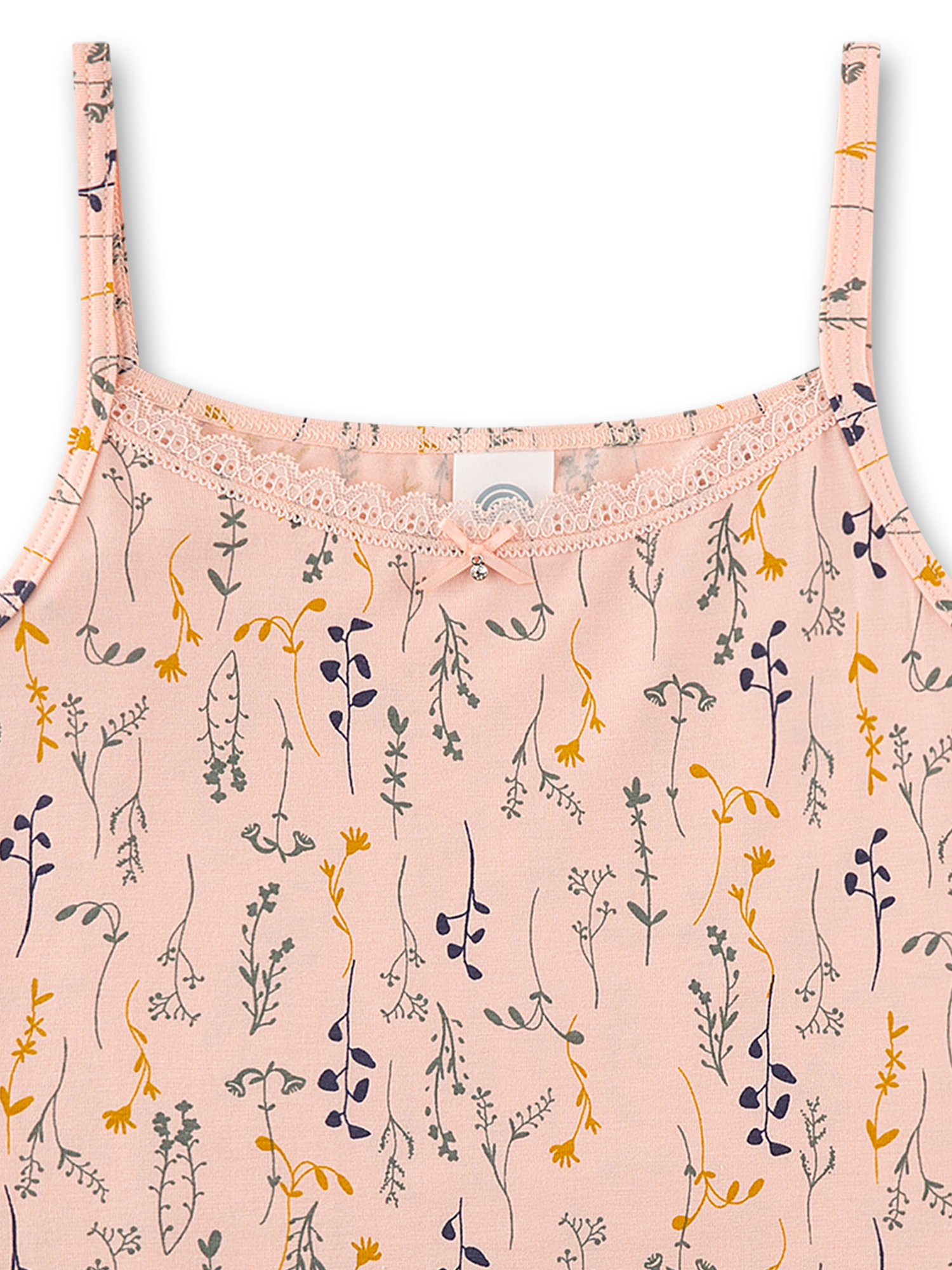 Tanktop, Pfirsich, Blumenmuster, Spitzenrand, Spaghettiträger