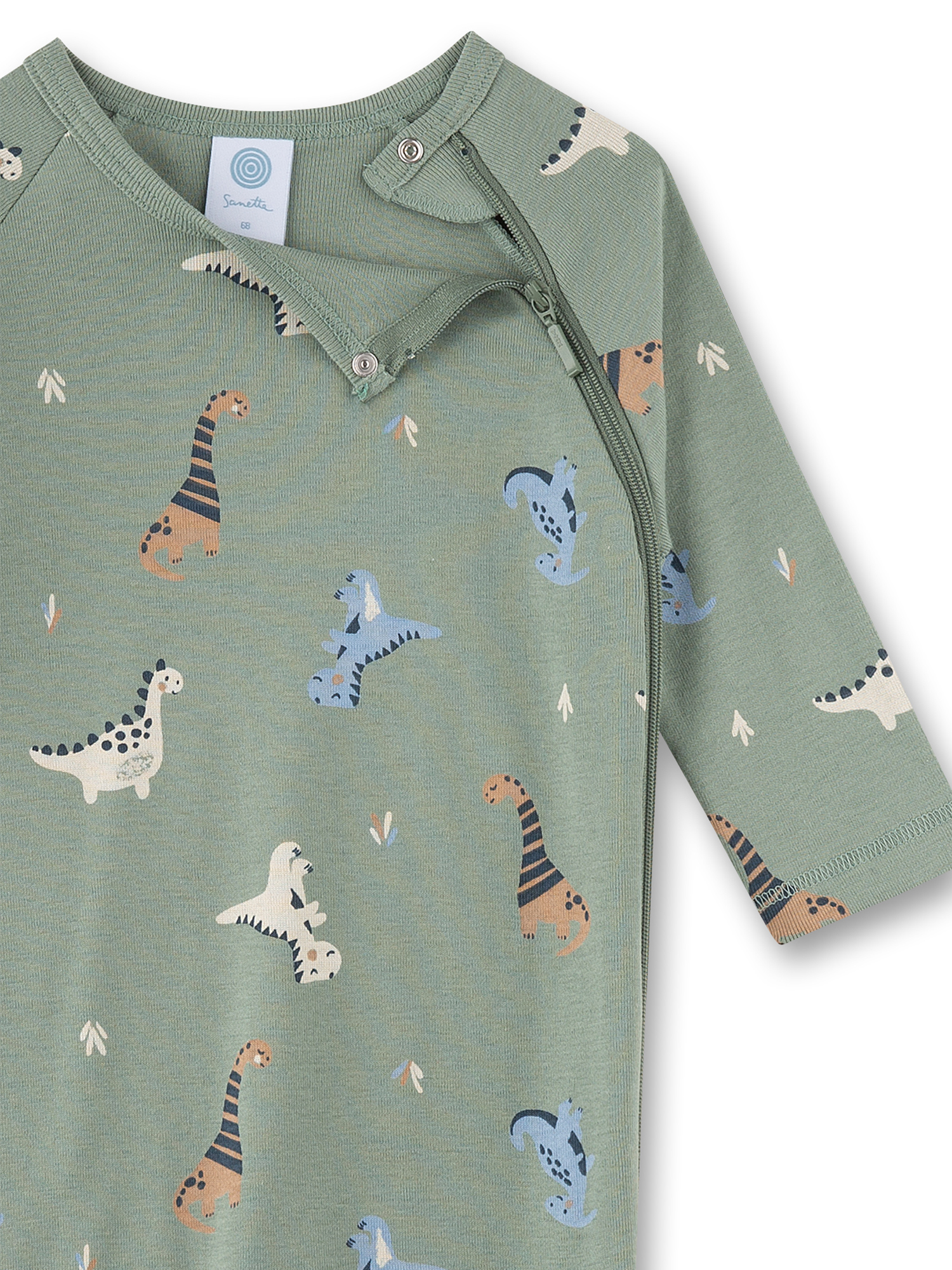 Kindershirt, Dinosaurienmuster, Grün, Langarm, Knopfleiste