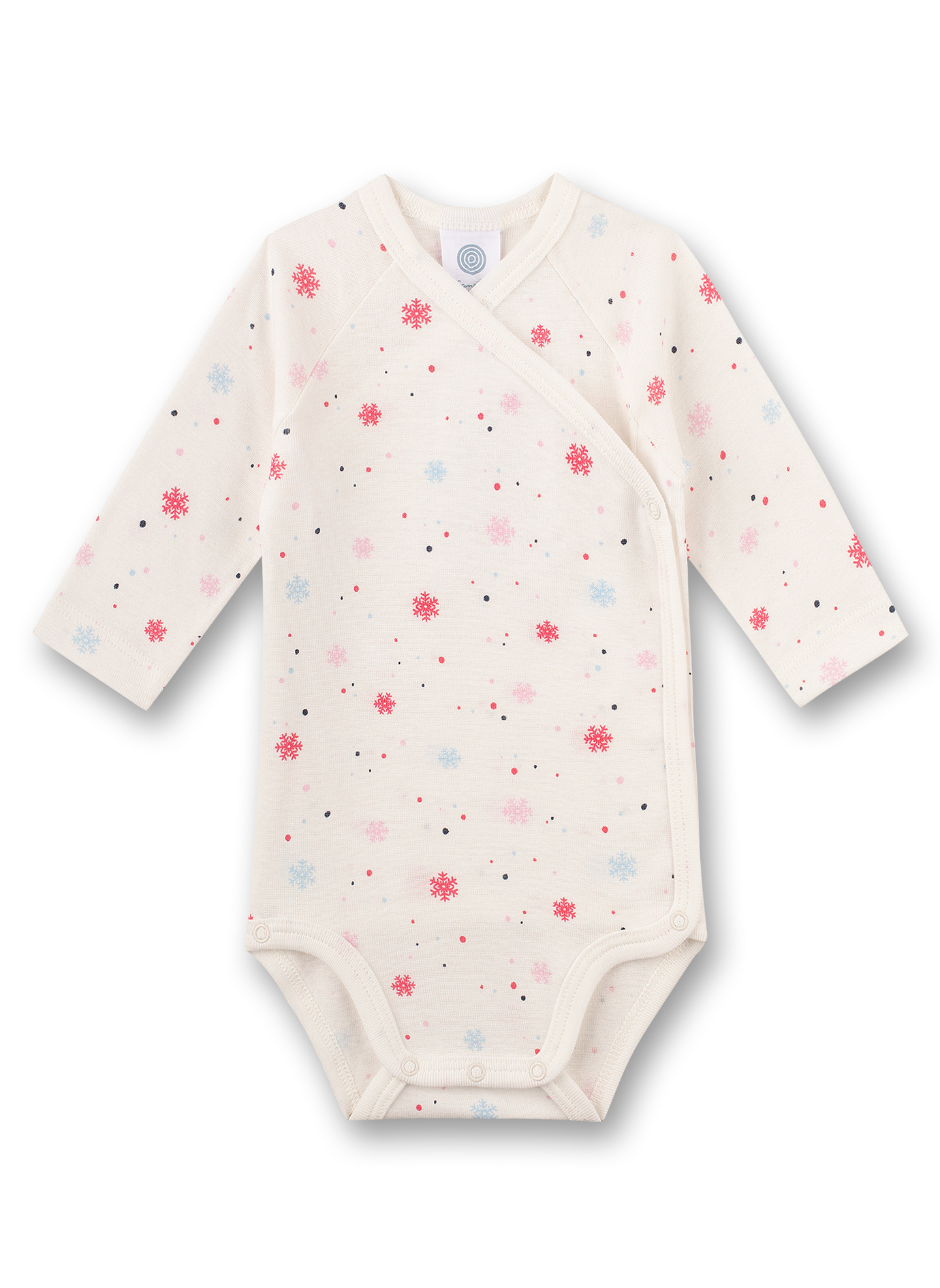 Wickelbody langarm Off-White Schneeflocken-Allover Happy Penguin