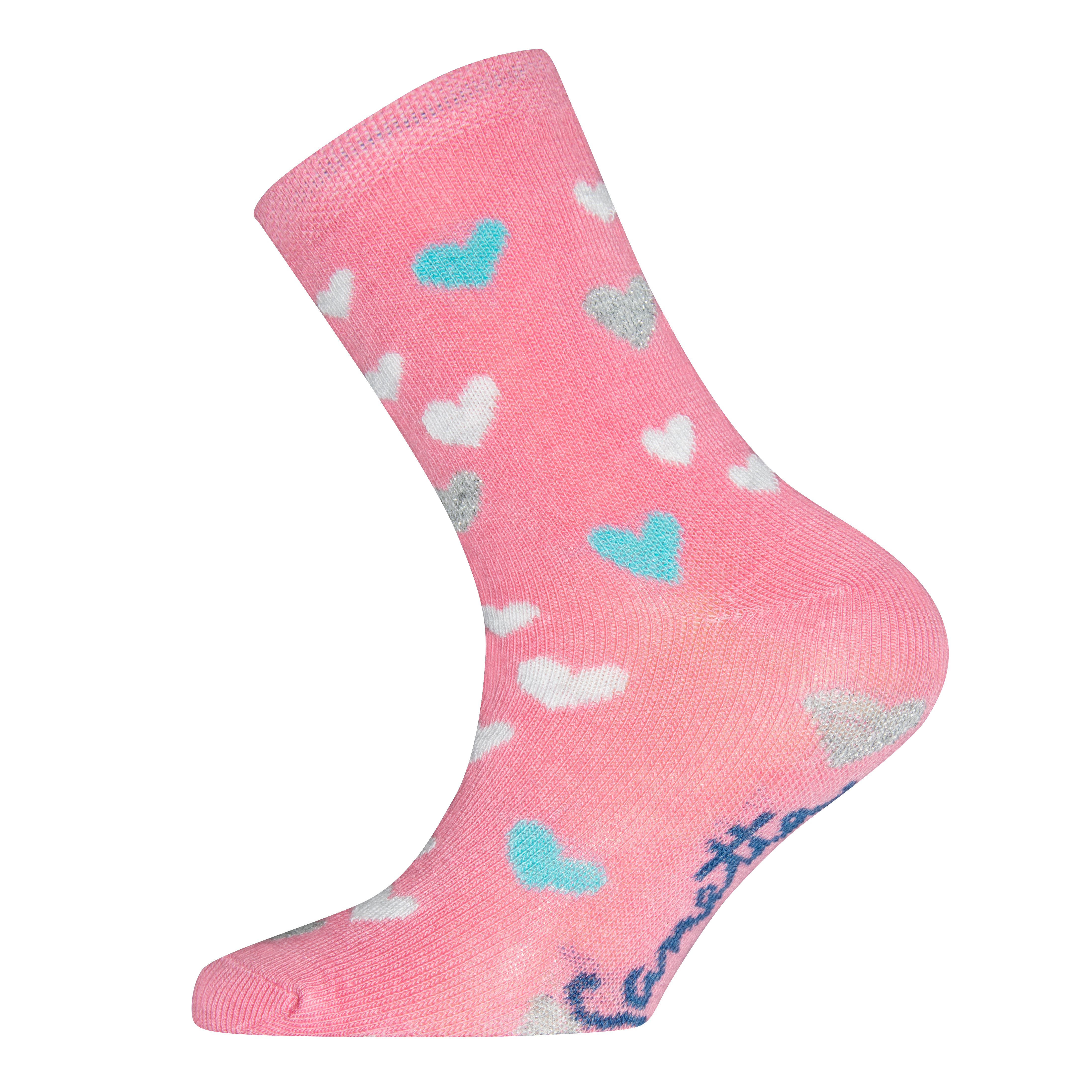 Mädchen-Socken (Doppelpack) Pink Herzchen Ringel