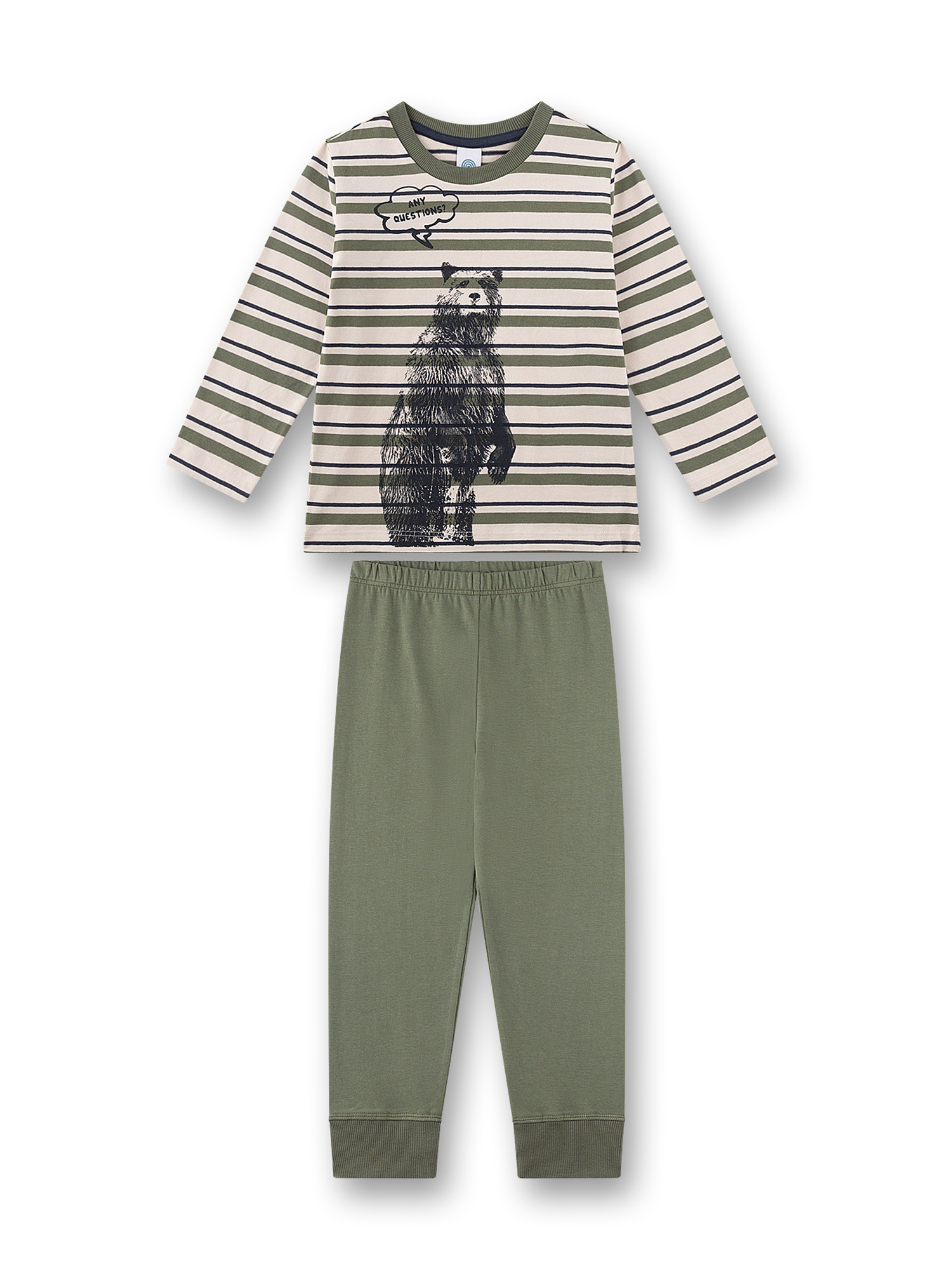 Polohemd?, Streifen Shirt, Bär Grafiken, Lange Ärmel, Grüne Hose