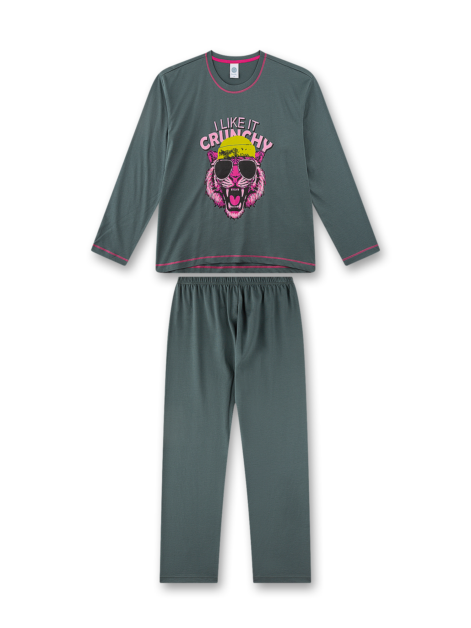 Pijama-Set, Langärmeliges Oberteil, Grafik-T-Shirt, Tiger Bedruckung, Schlafanzug