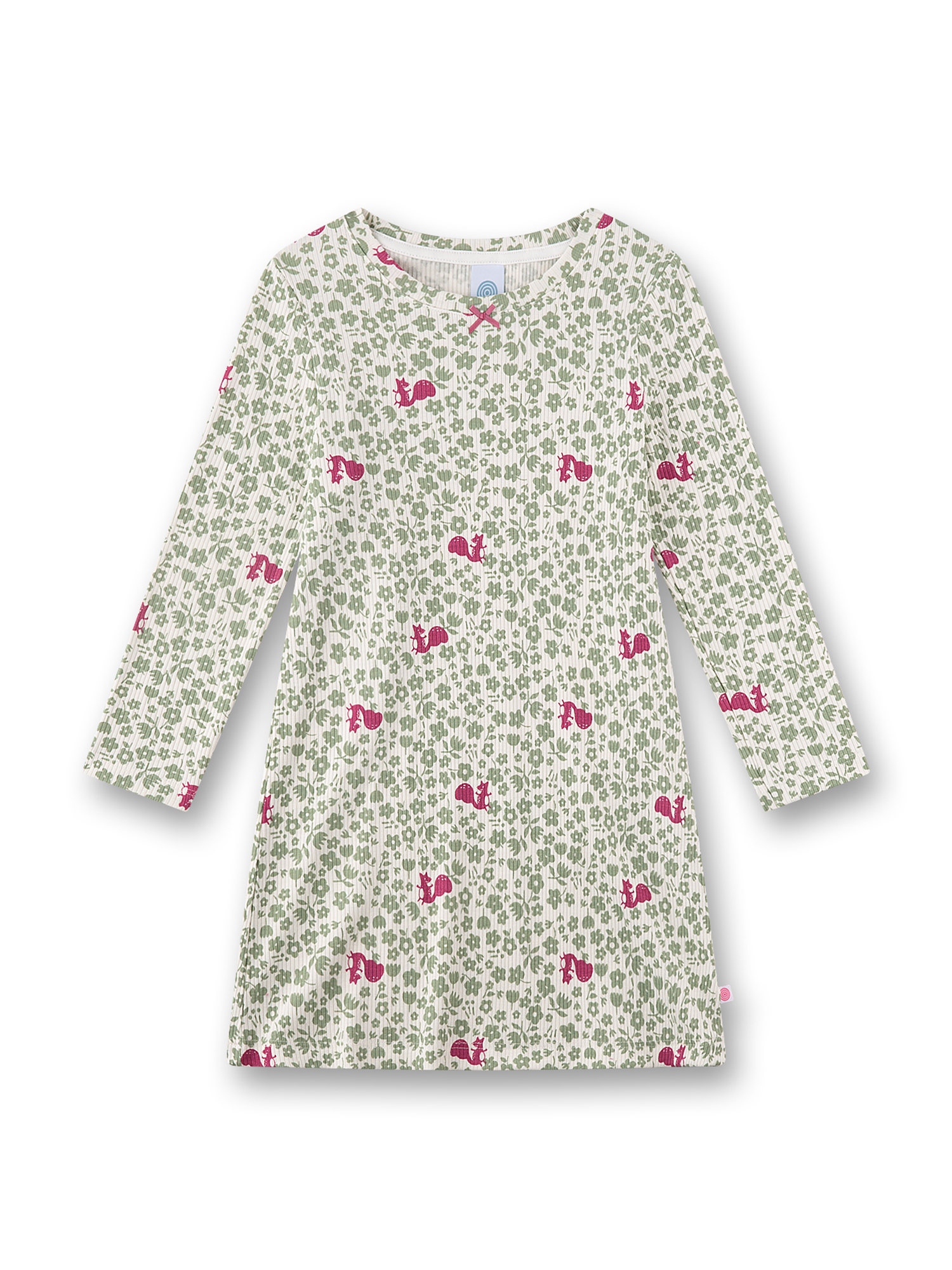 Kleid, Langarm, Pflanzenmuster, Grün, Rosa Akzente