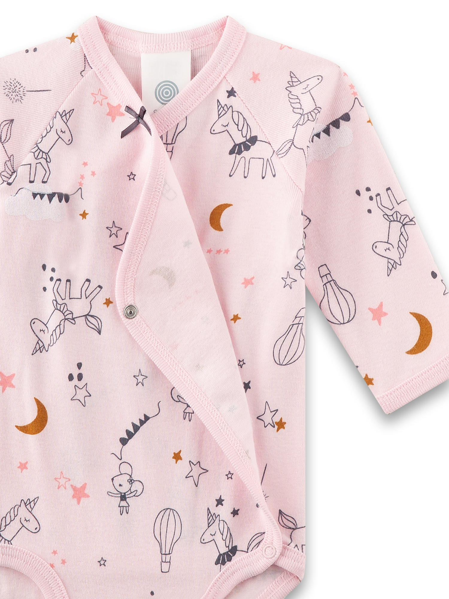 pink, einhorn print,  baby-body, langarm, druckknopfverschluss