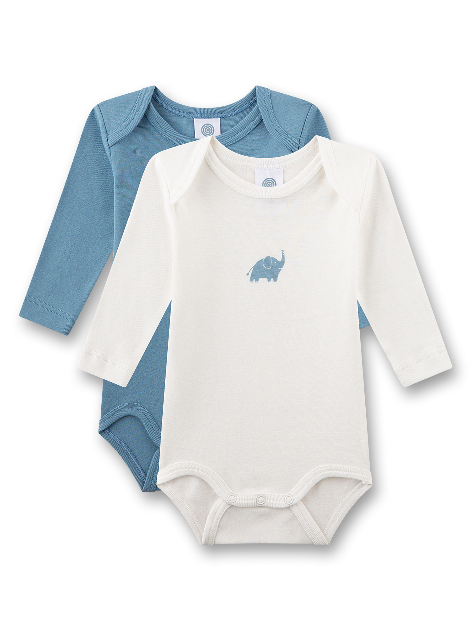 bodysuit, langarmshirt, blau, weiß, elefantendruck