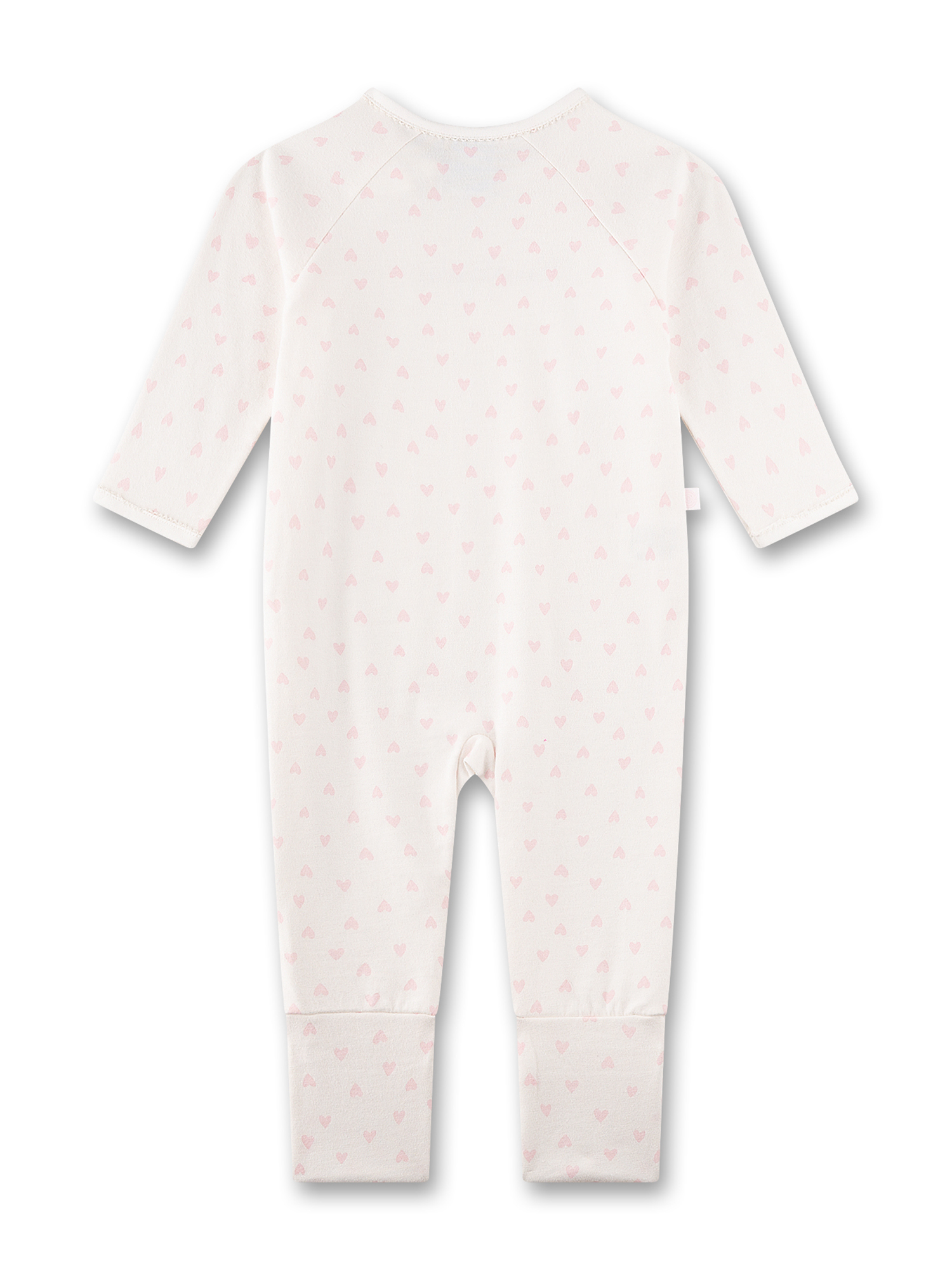 Baby romper, Long sleeves, Pink hearts, White, Footed