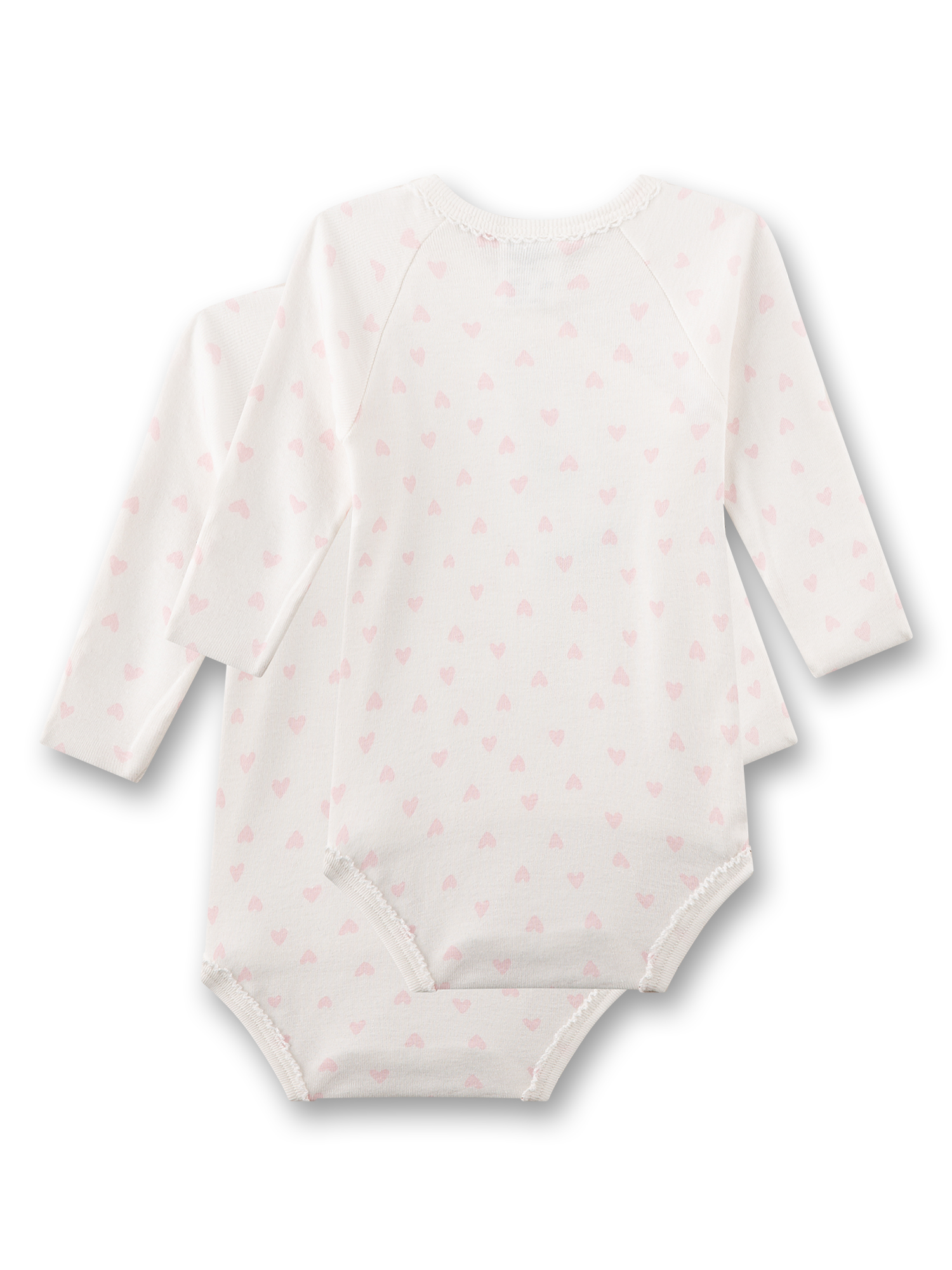 Baby-Bodysuit, Lange Ärmel, Weiß, Rote/pink Herzen, Gemustert